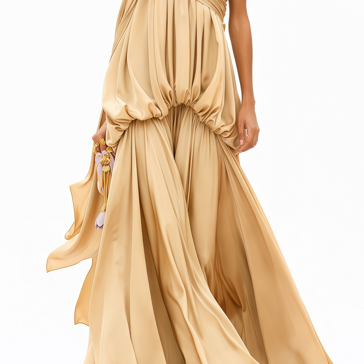 Elden Champagne Off Shoulder Draped Maxi Dress – Relvoux Womenswear