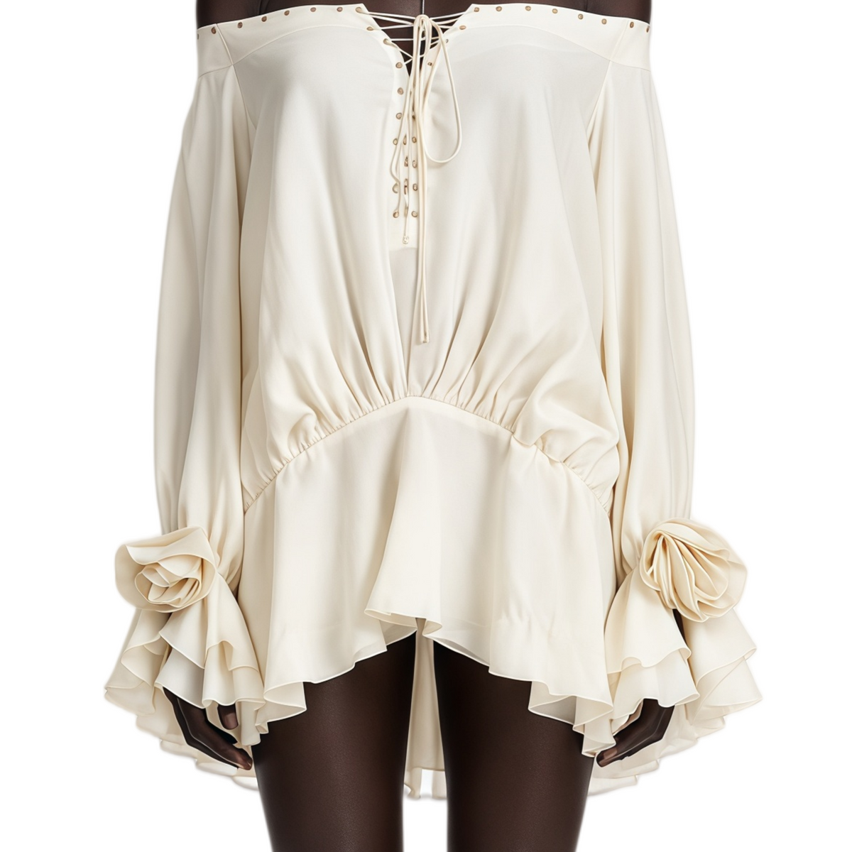 Roberta Neutral Off-Shoulder Chiffon Mini Dress – Relvoux Womenswear