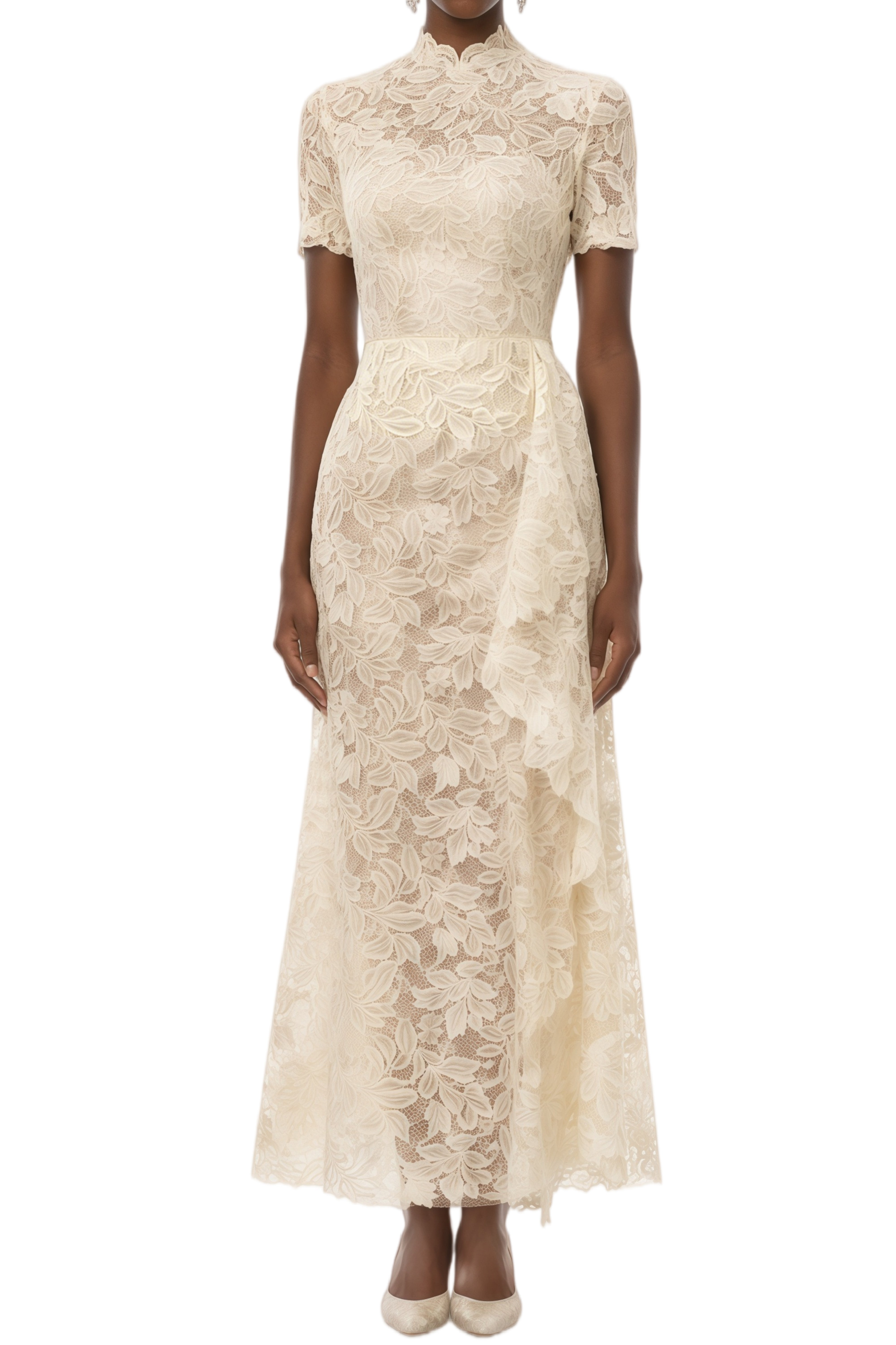 Eden Cream White Floral Lace Top & Draped Skirt Set