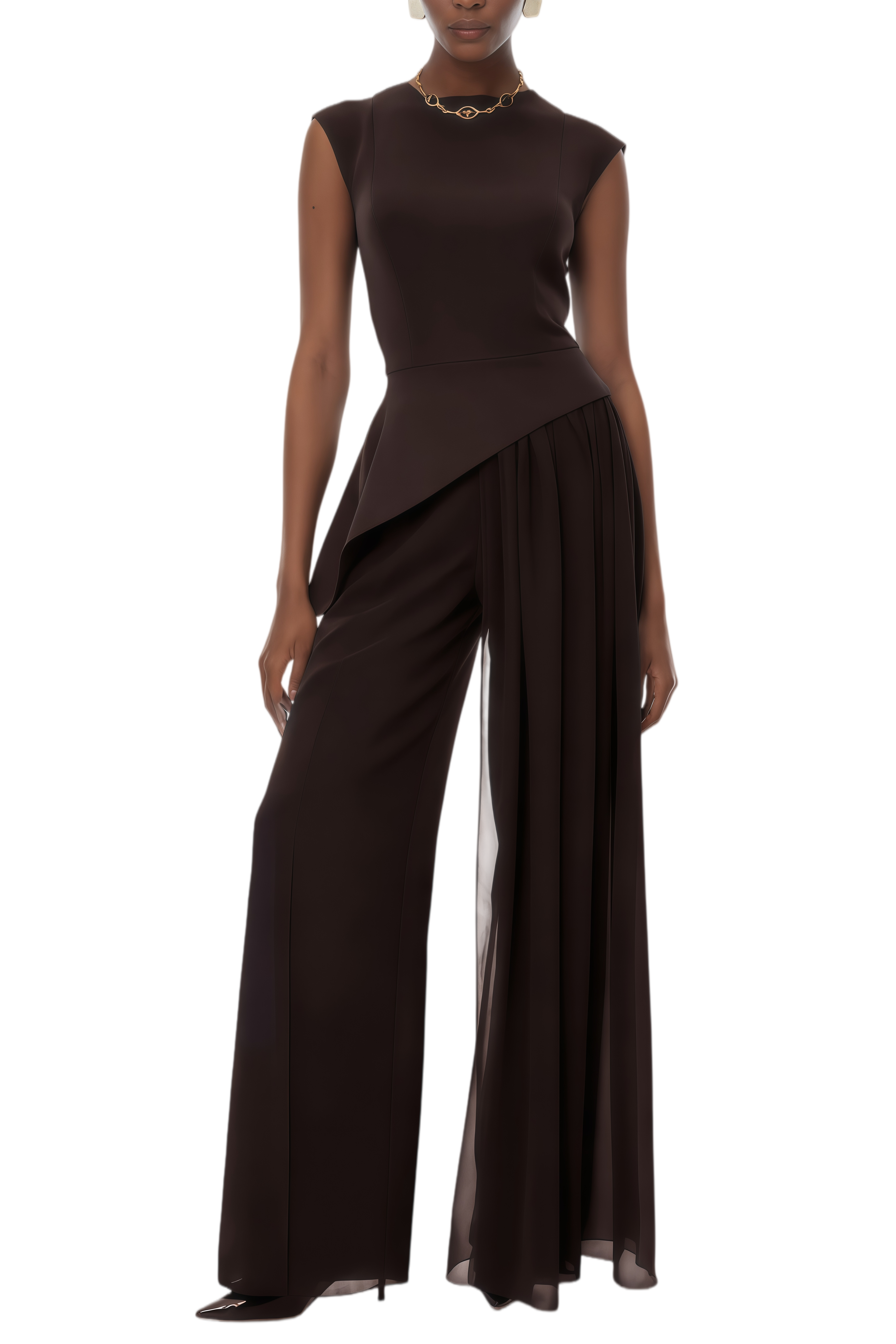 Sibyl Brown Asymmetrical Top & Trousers Set