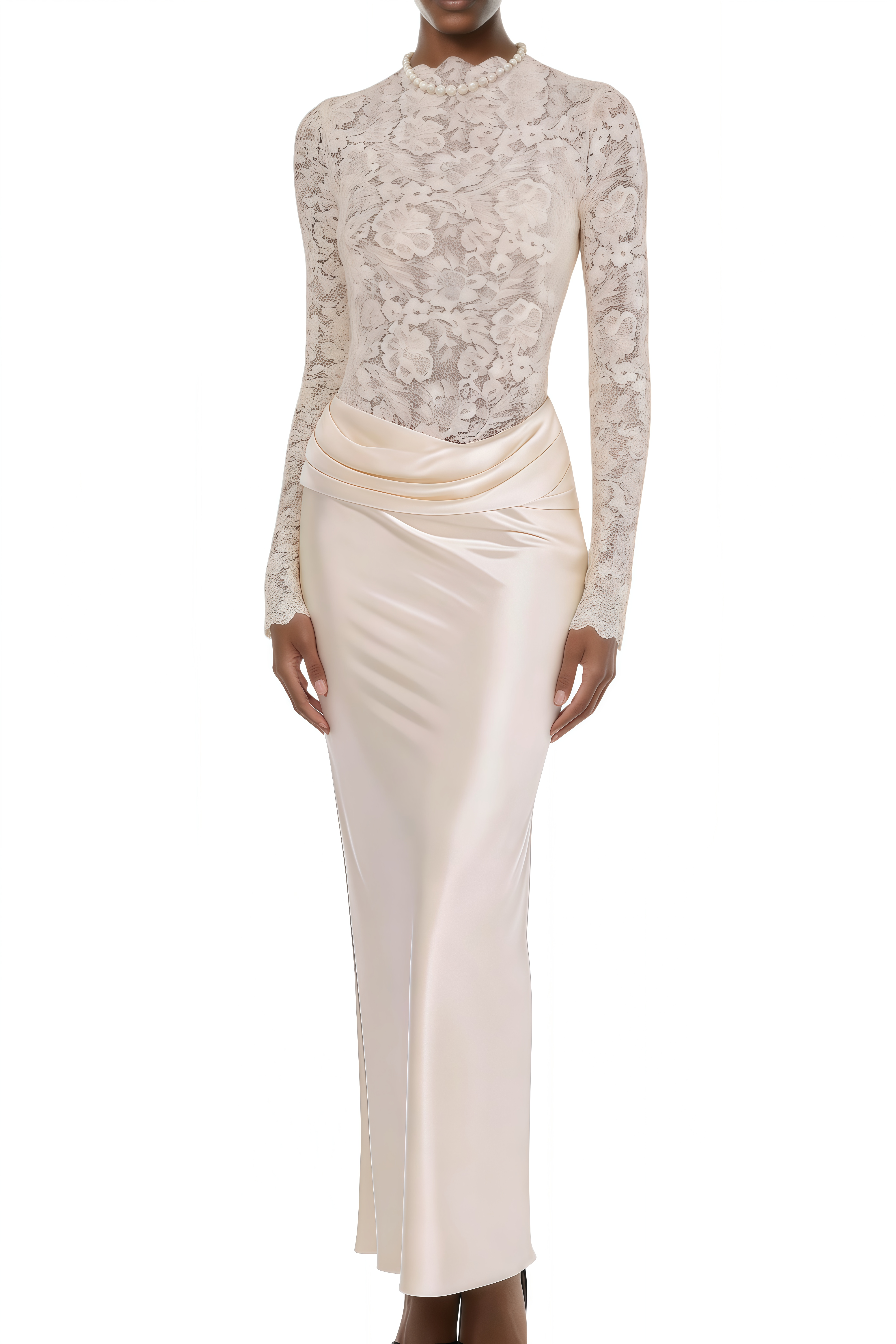 Veromca White Floral Lace Draped Maxi Dress