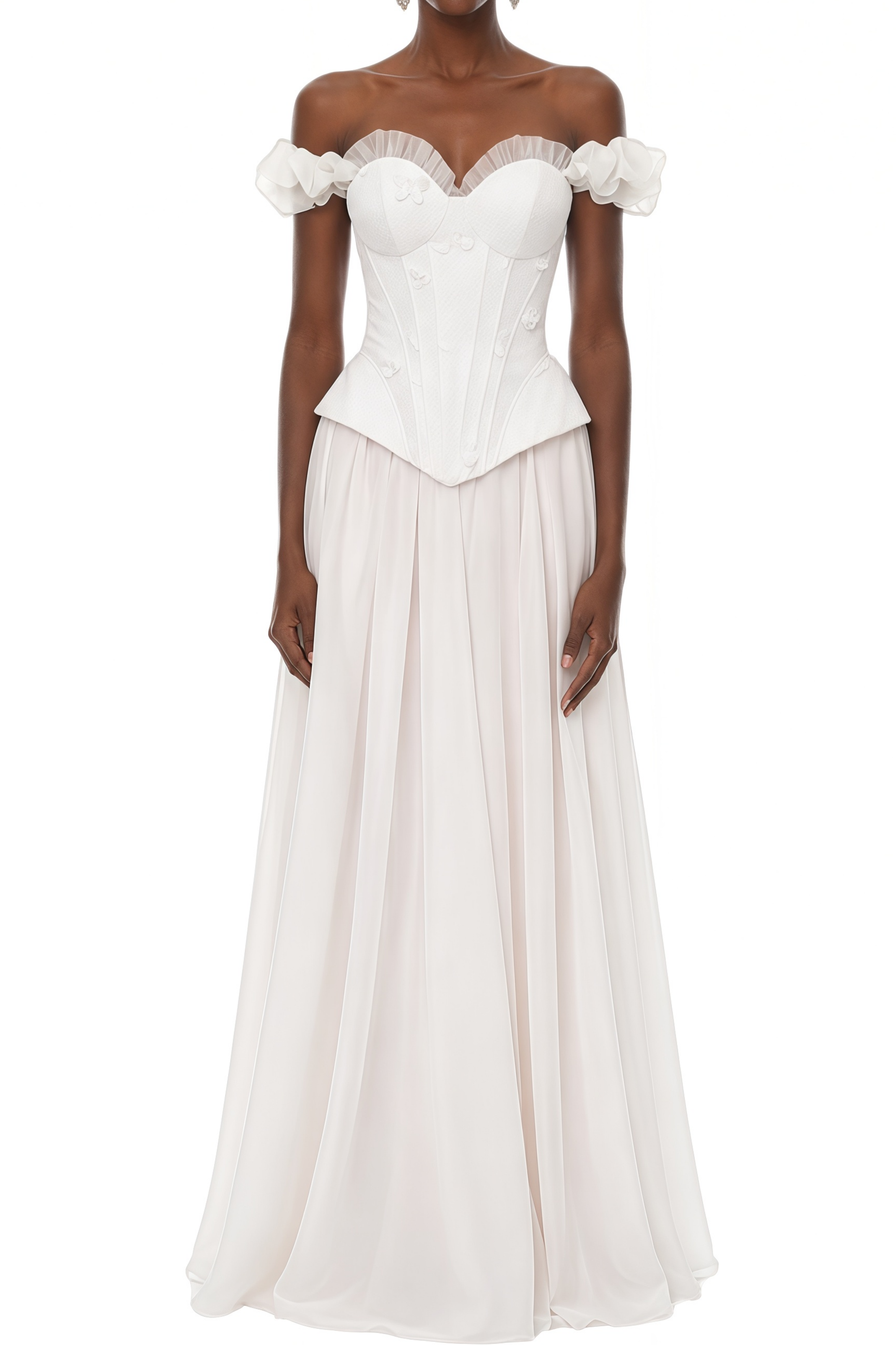 Eulalia White Sweetheart Neck Corset Design Maxi Dress