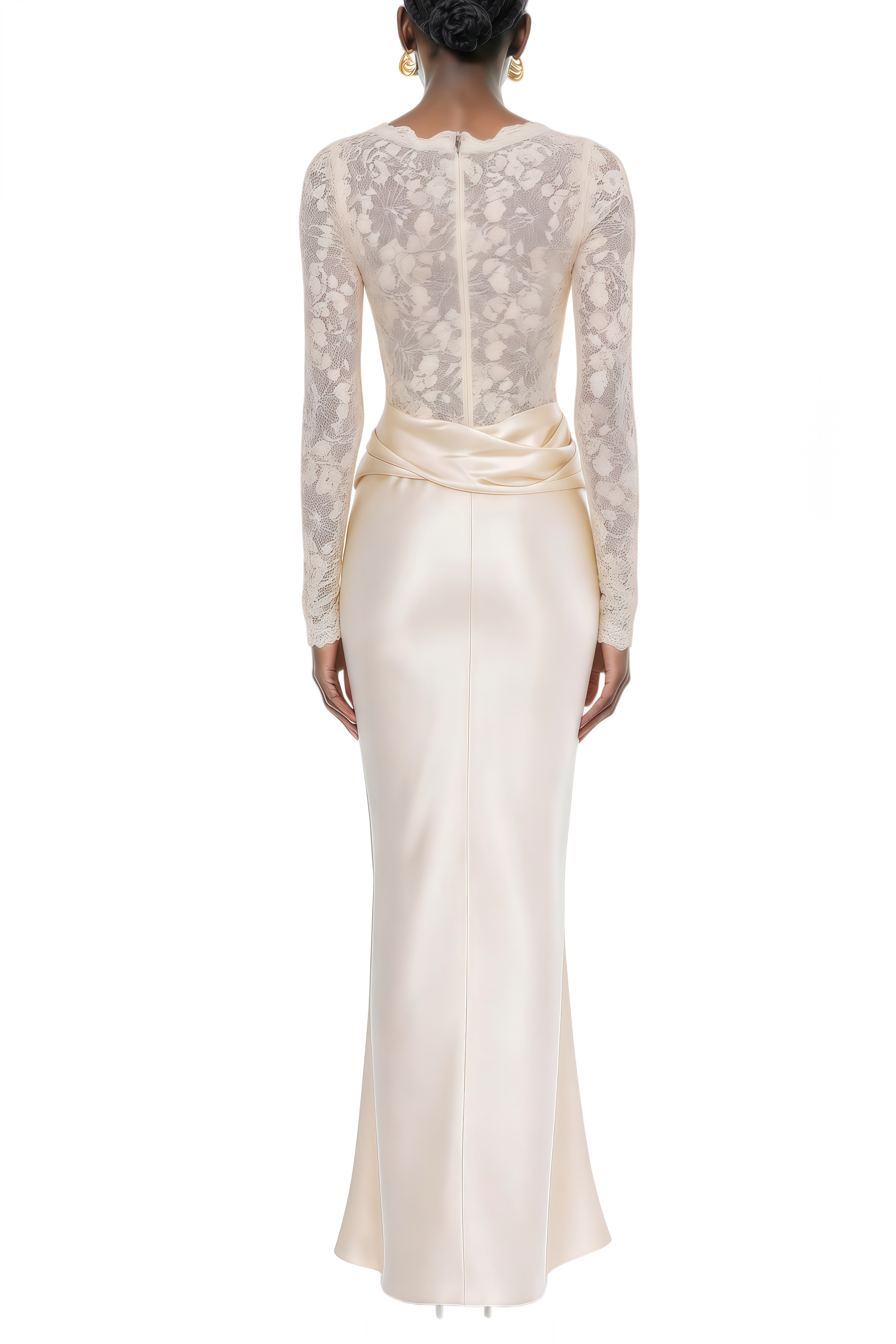 Veromca White Floral Lace Draped Maxi Dress
