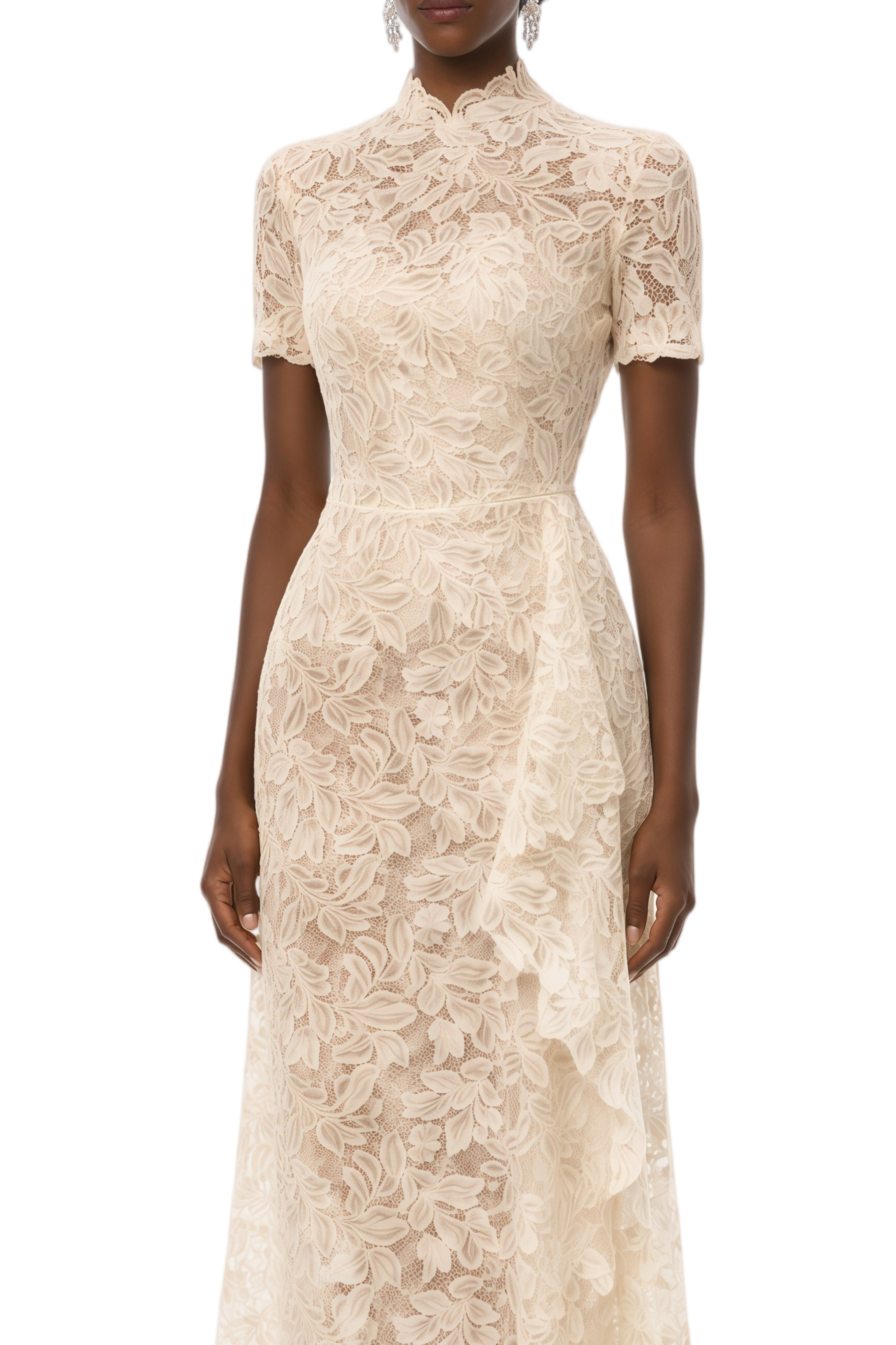 Eden Cream White Floral Lace Top & Draped Skirt Set