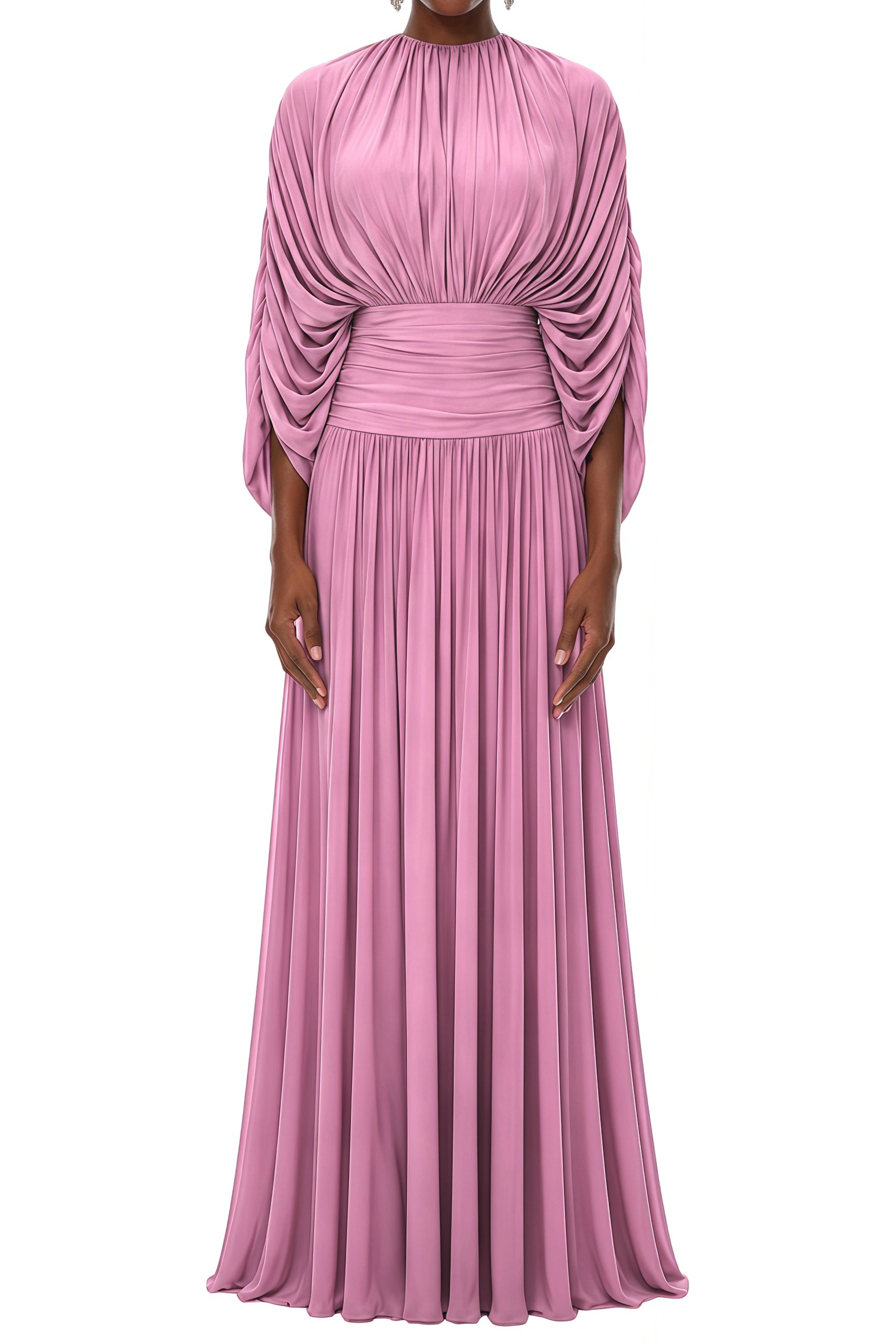 Elodie Pink Ruched Puff Sleeve Maxi Dress