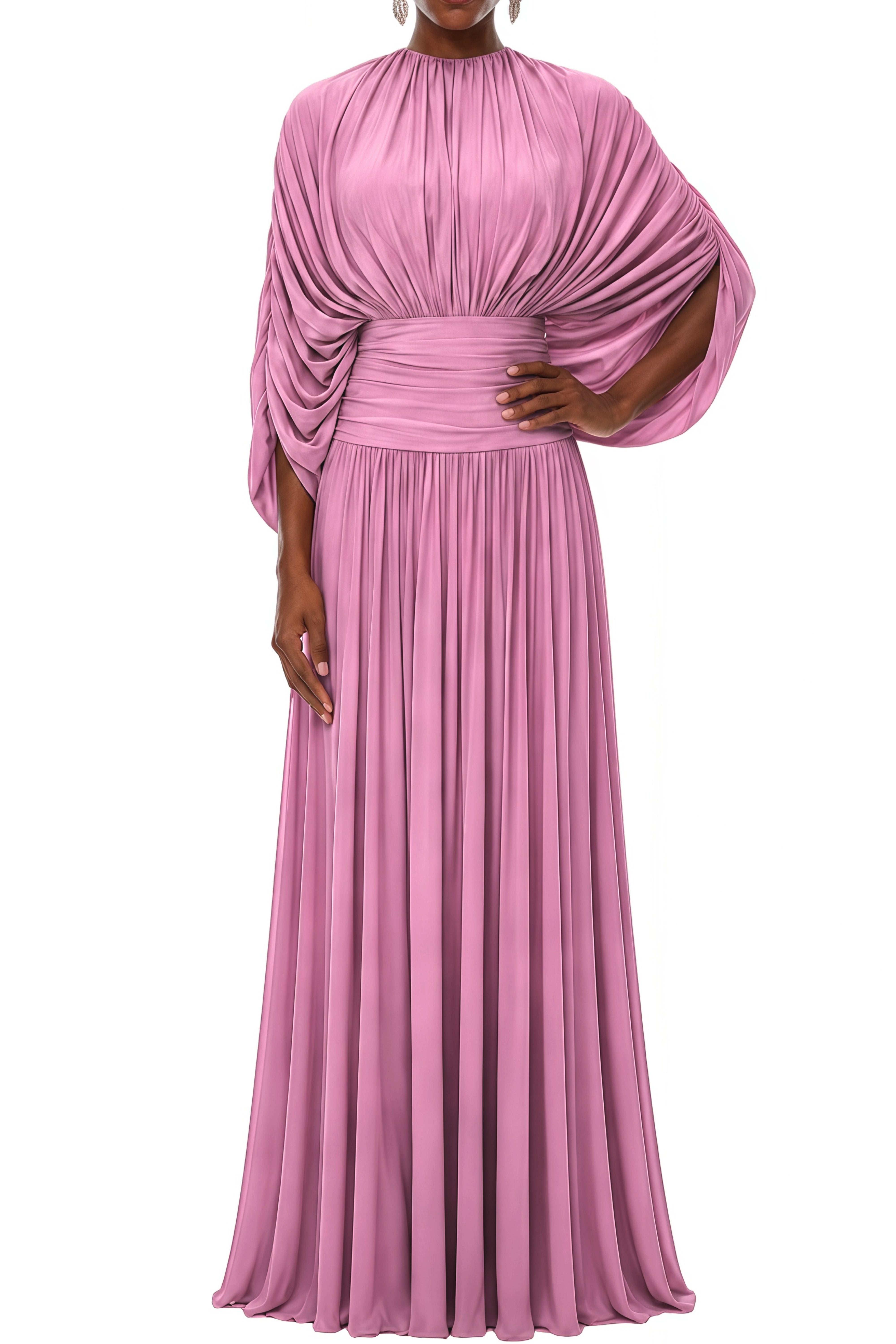 Elodie Pink Ruched Puff Sleeve Maxi Dress