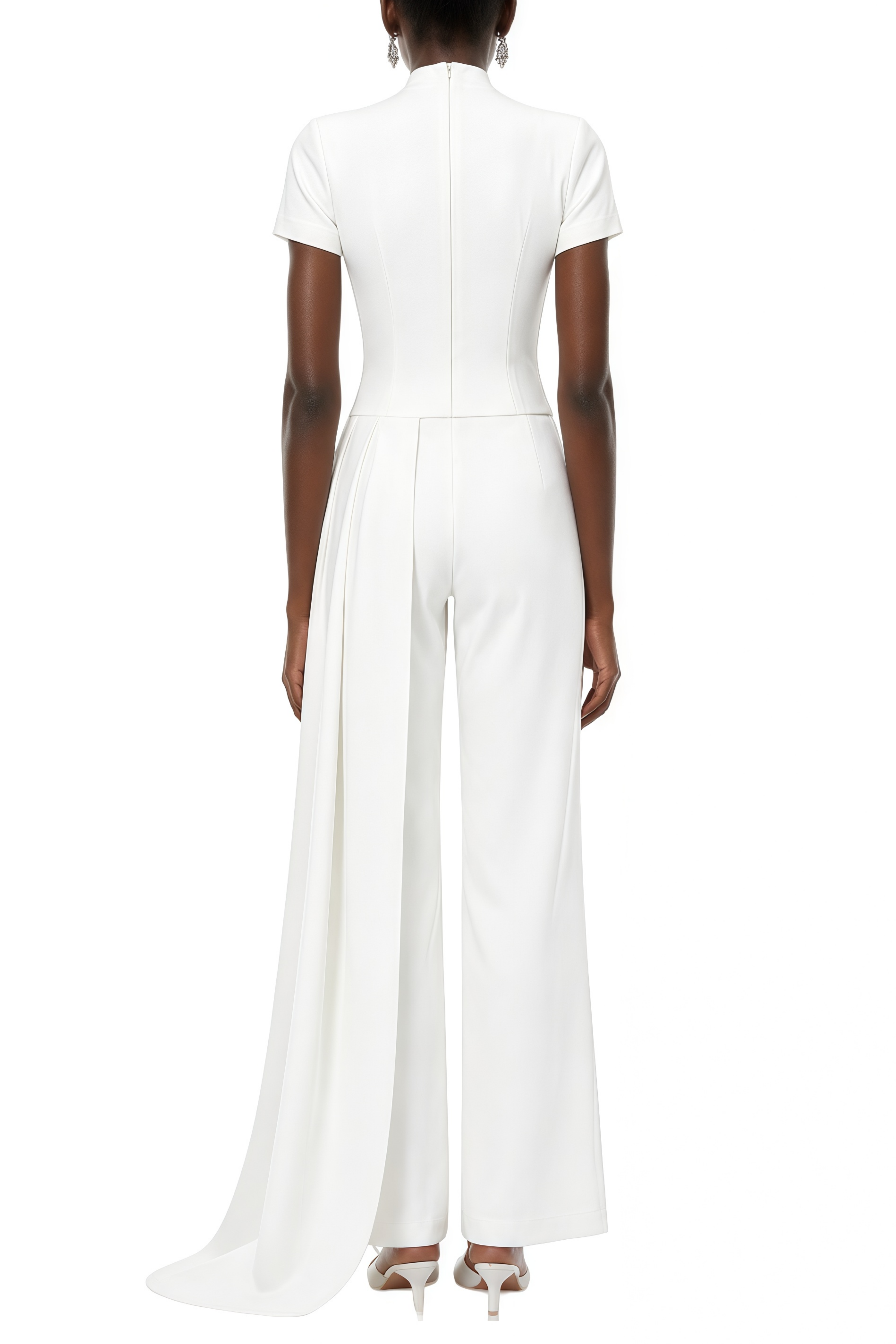 Jamie White Asymmetrical Ribbon Design Top & Trousers Set