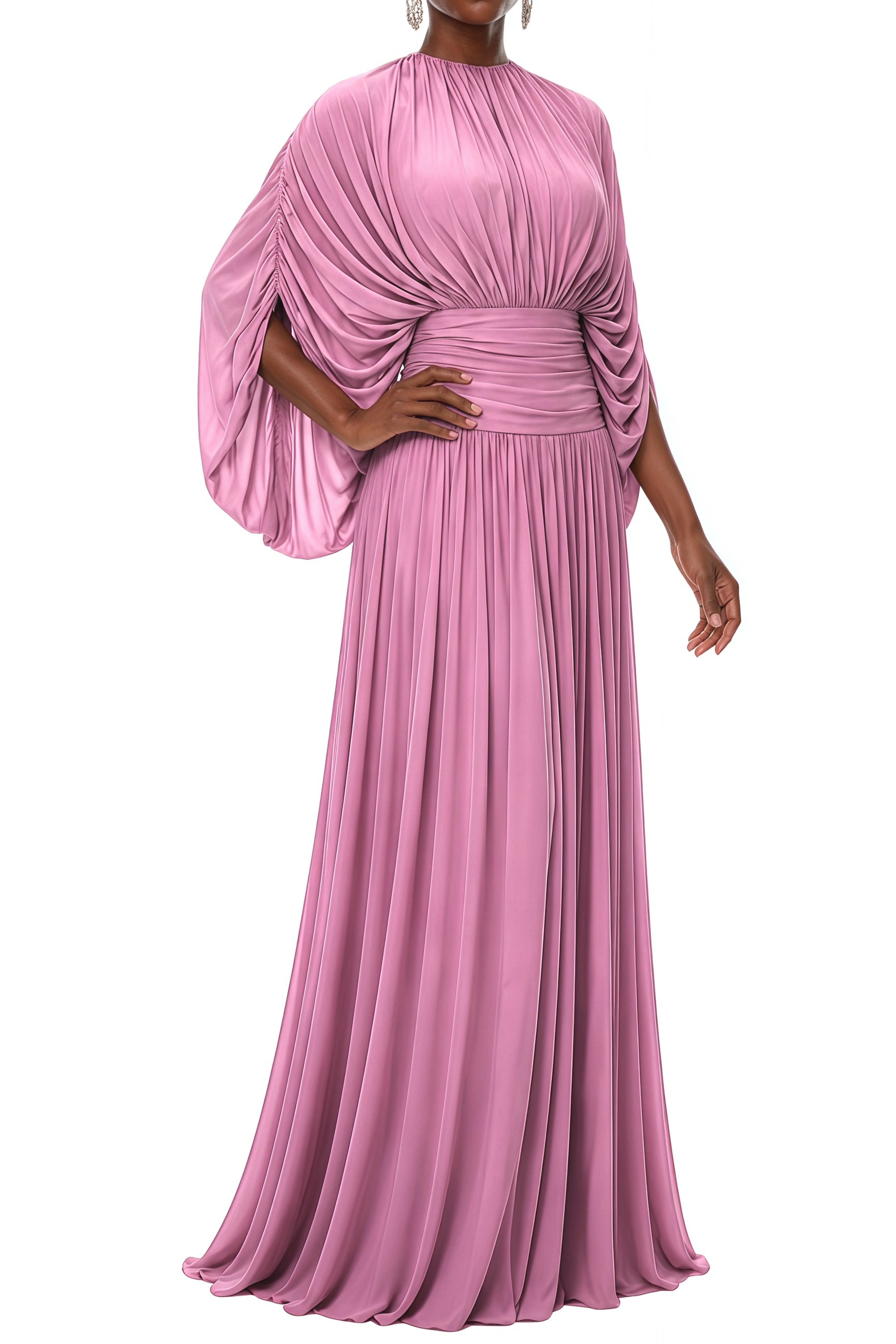 Elodie Pink Ruched Puff Sleeve Maxi Dress