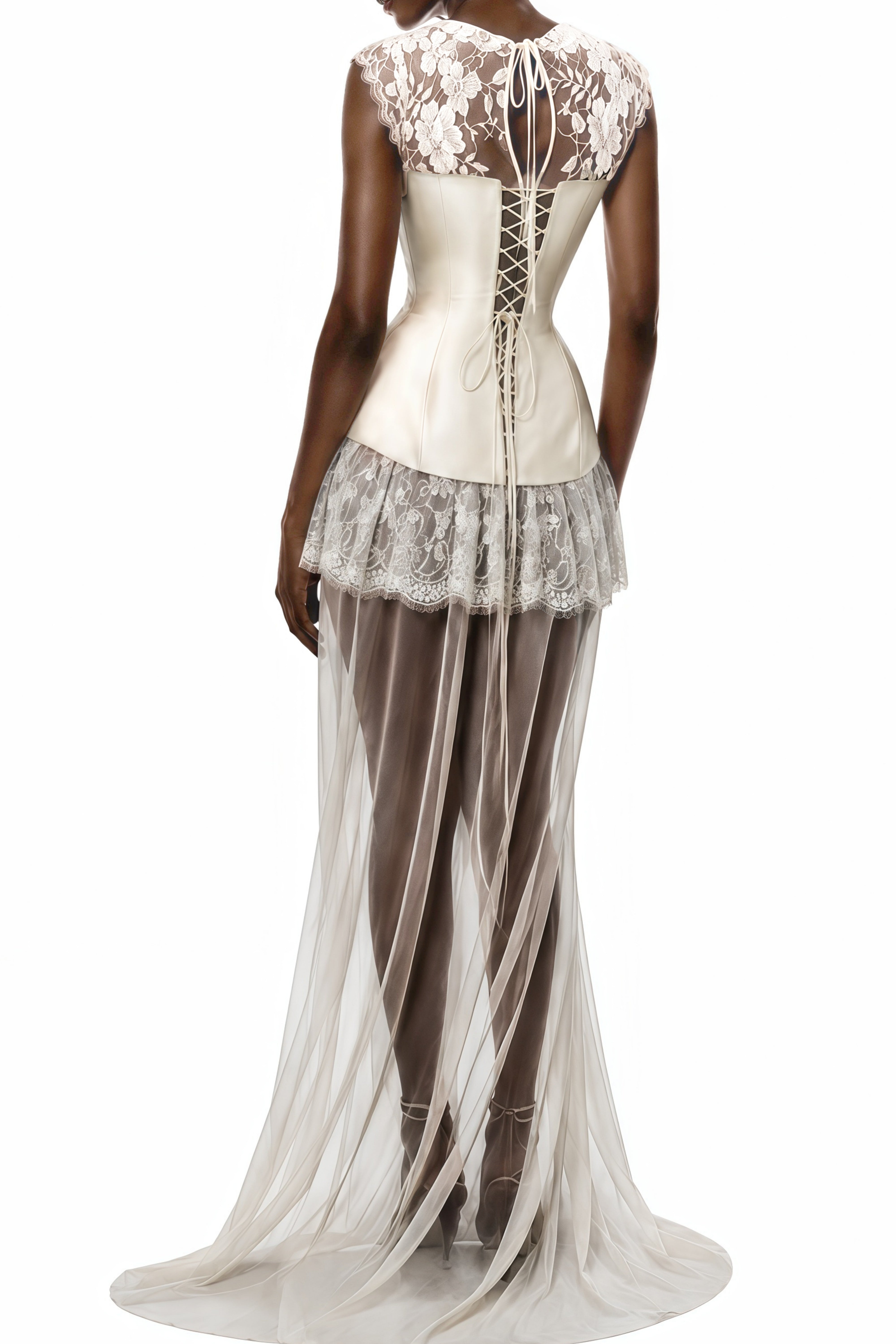 Nicole White Floral Lace Corset Maxi Dress