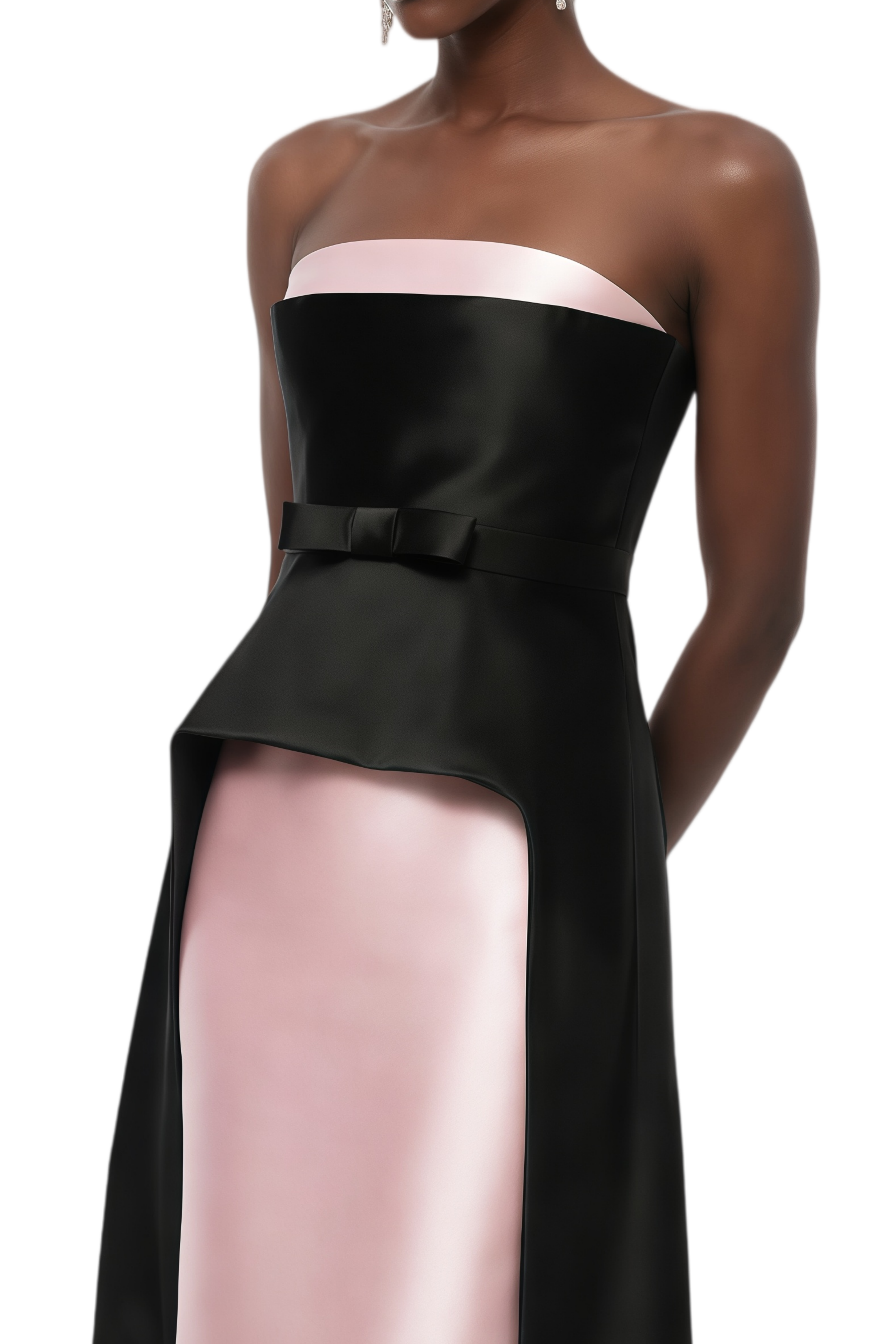 Queena Color Block Basque Detail Maxi Dress