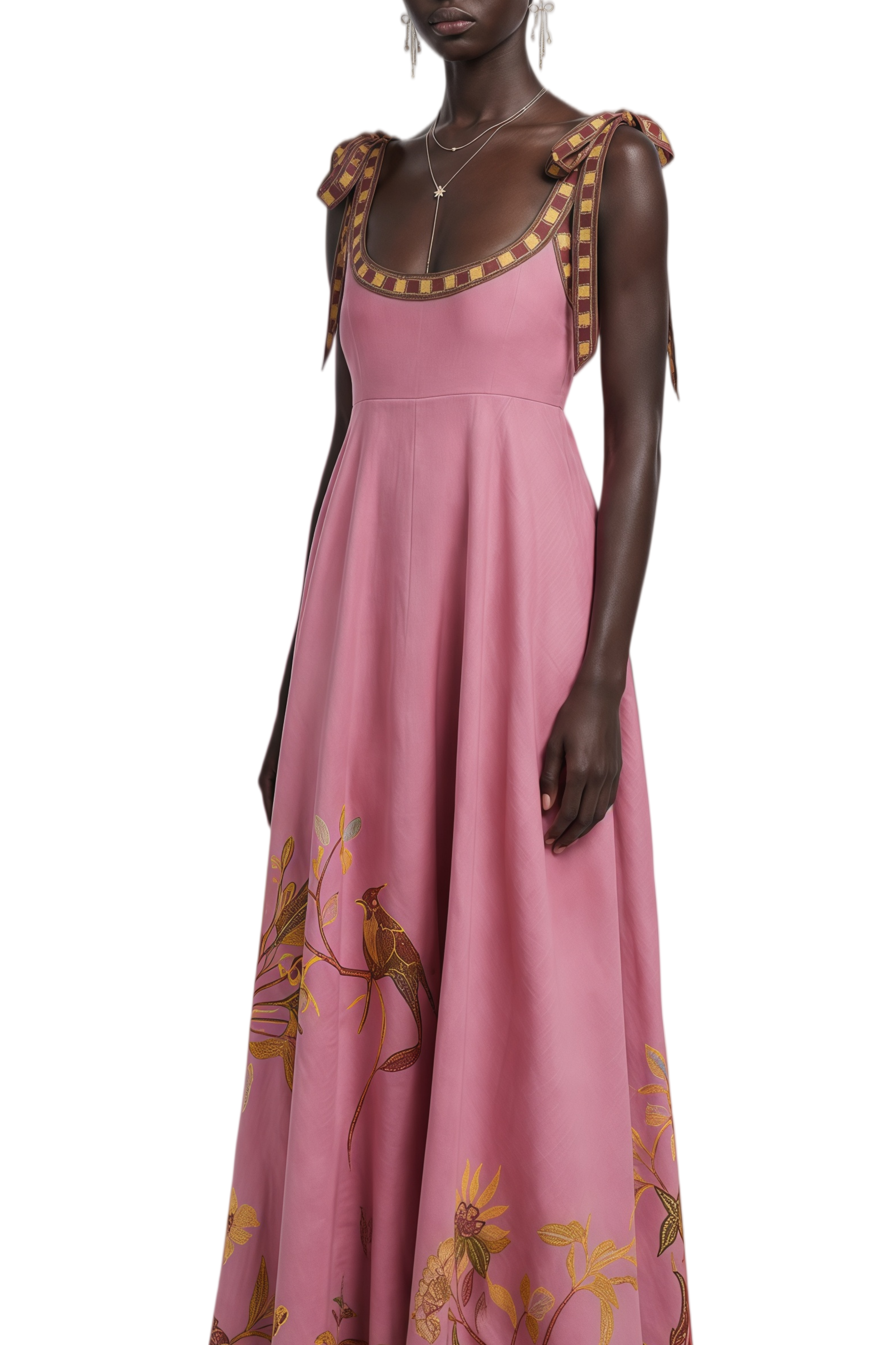 Clarisse Pink Floral Print Ruched Maxi Dress
