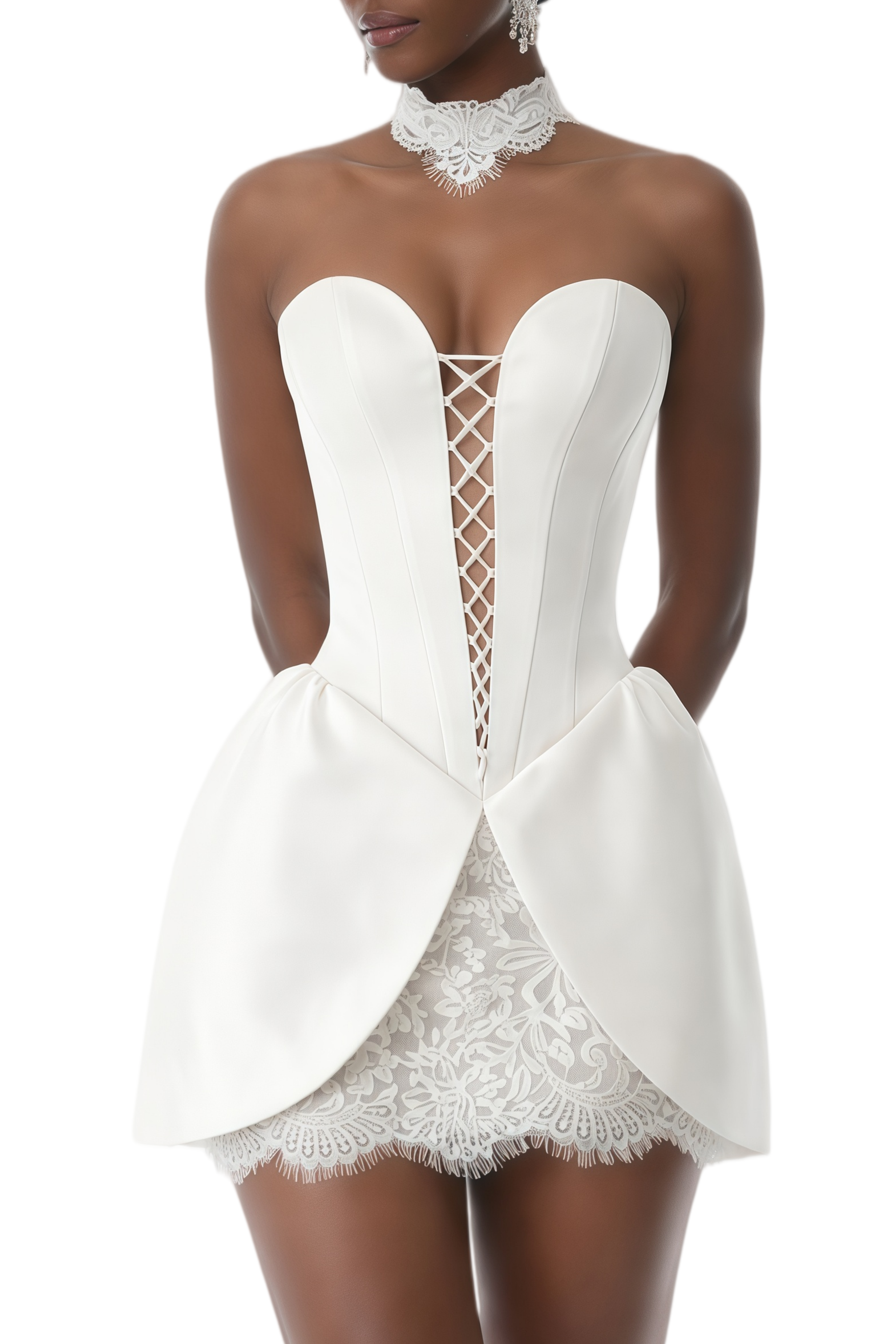 Frances White Off Shoulder Lace Panel Mini Dress