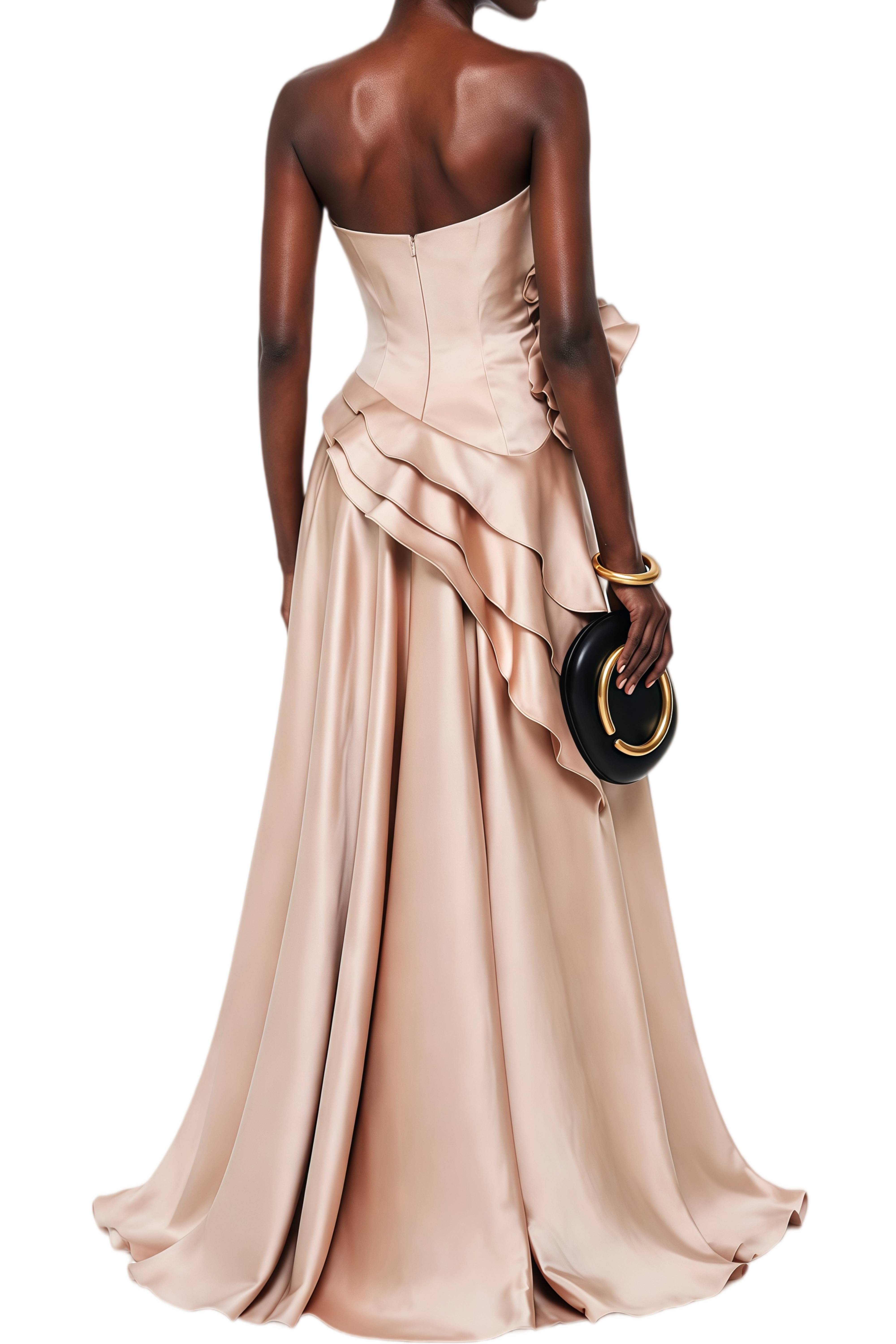 Mabel Pale Pink 3D Floral Appliqué Ruffled Maxi Dress