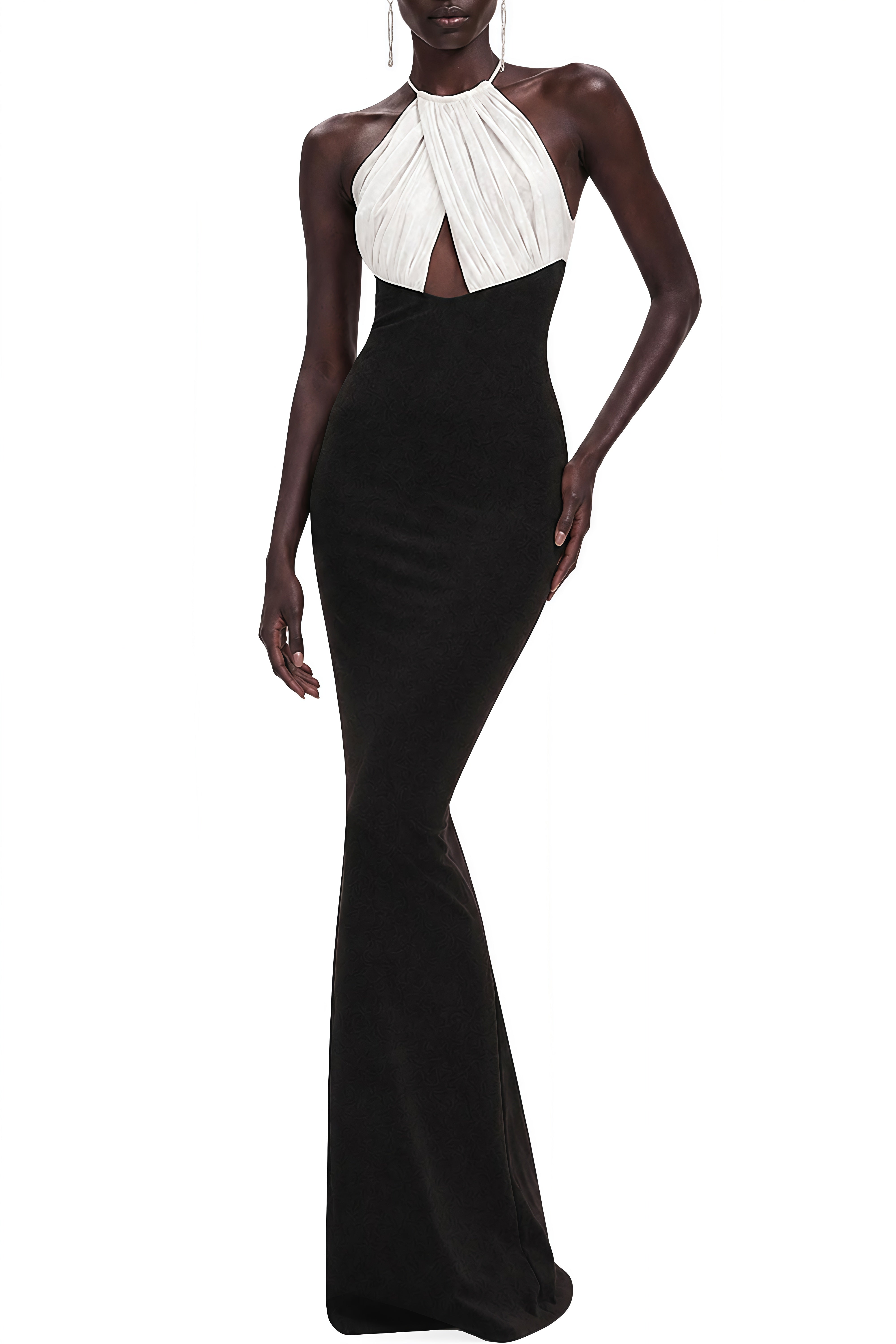 Luna Black Halterneck Draped Maxi Dress