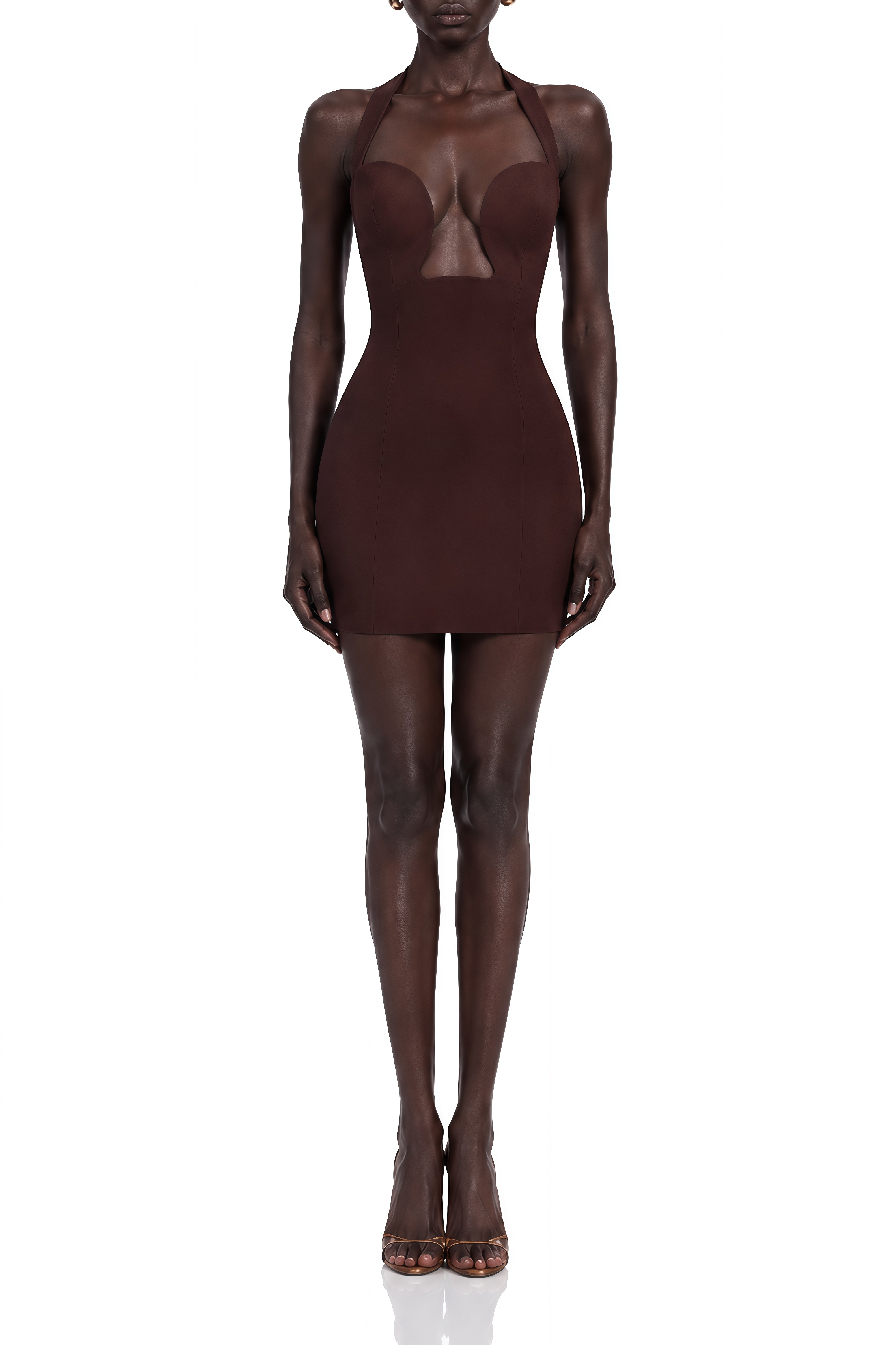 Adeline Brown Halterneck Cut-Out Mini Dress