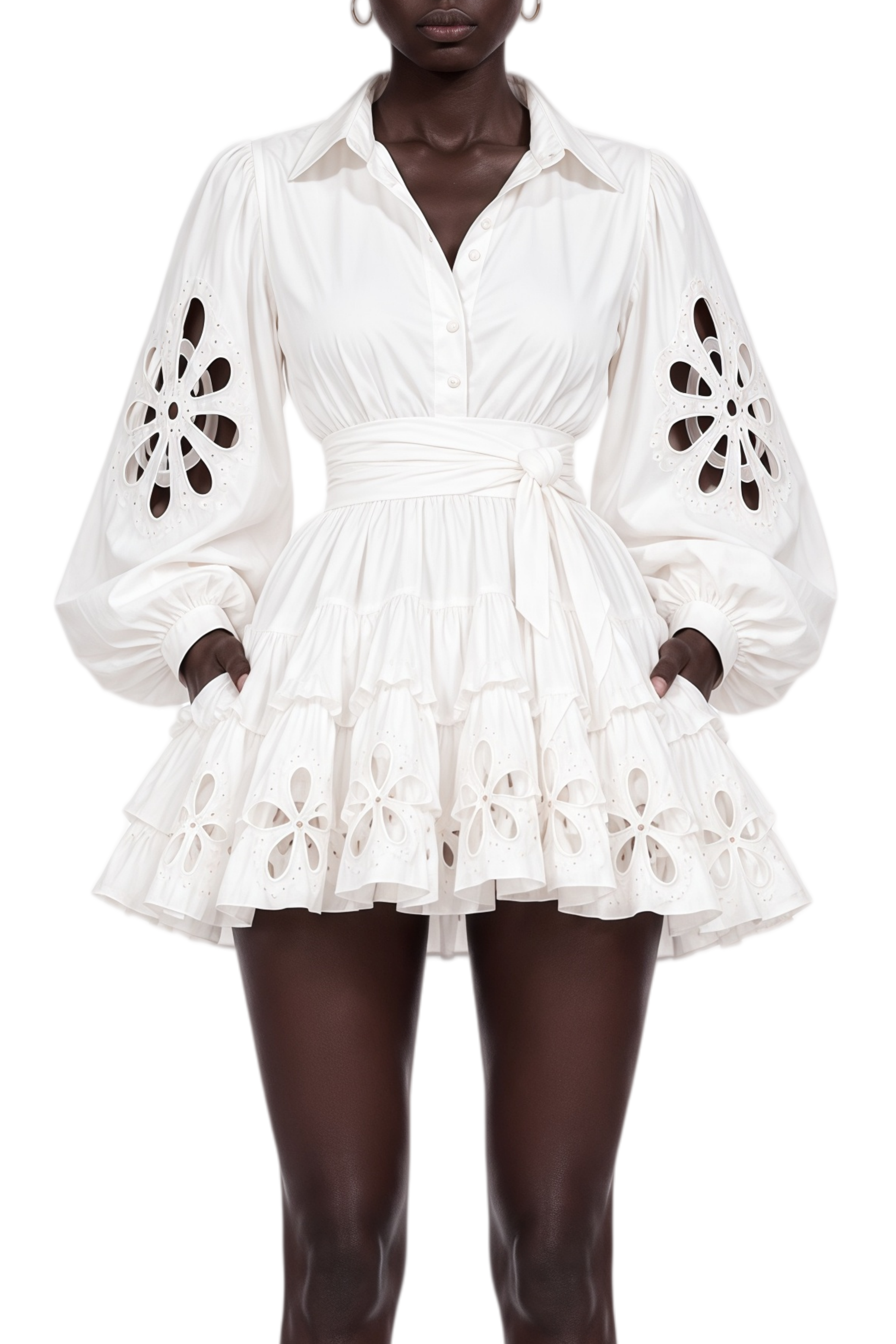 Fiadh White Long Sleeves Ruffled Mini Dress
