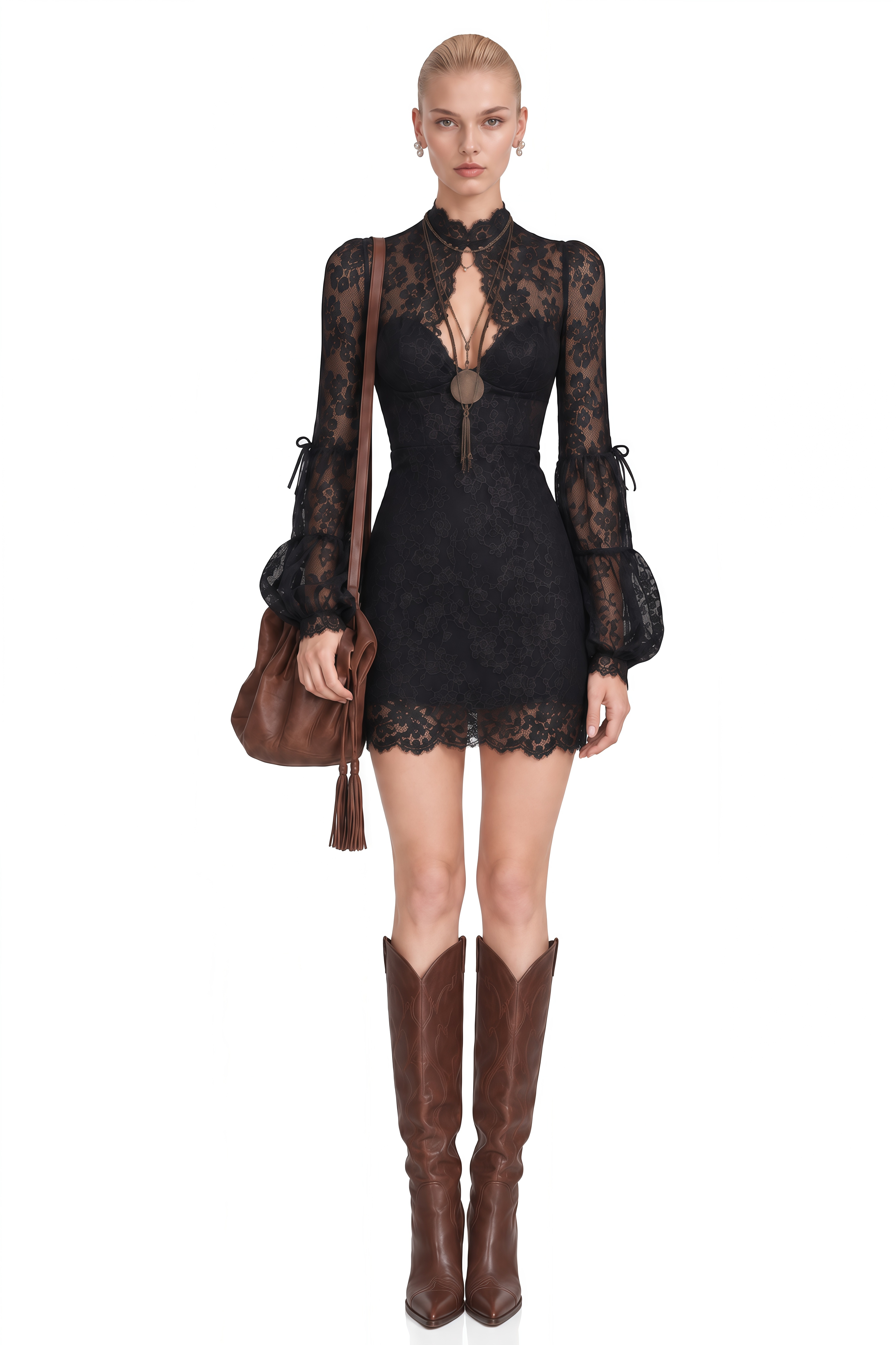 Fiadh Black Turtleneck Cut-Out Mini Dress