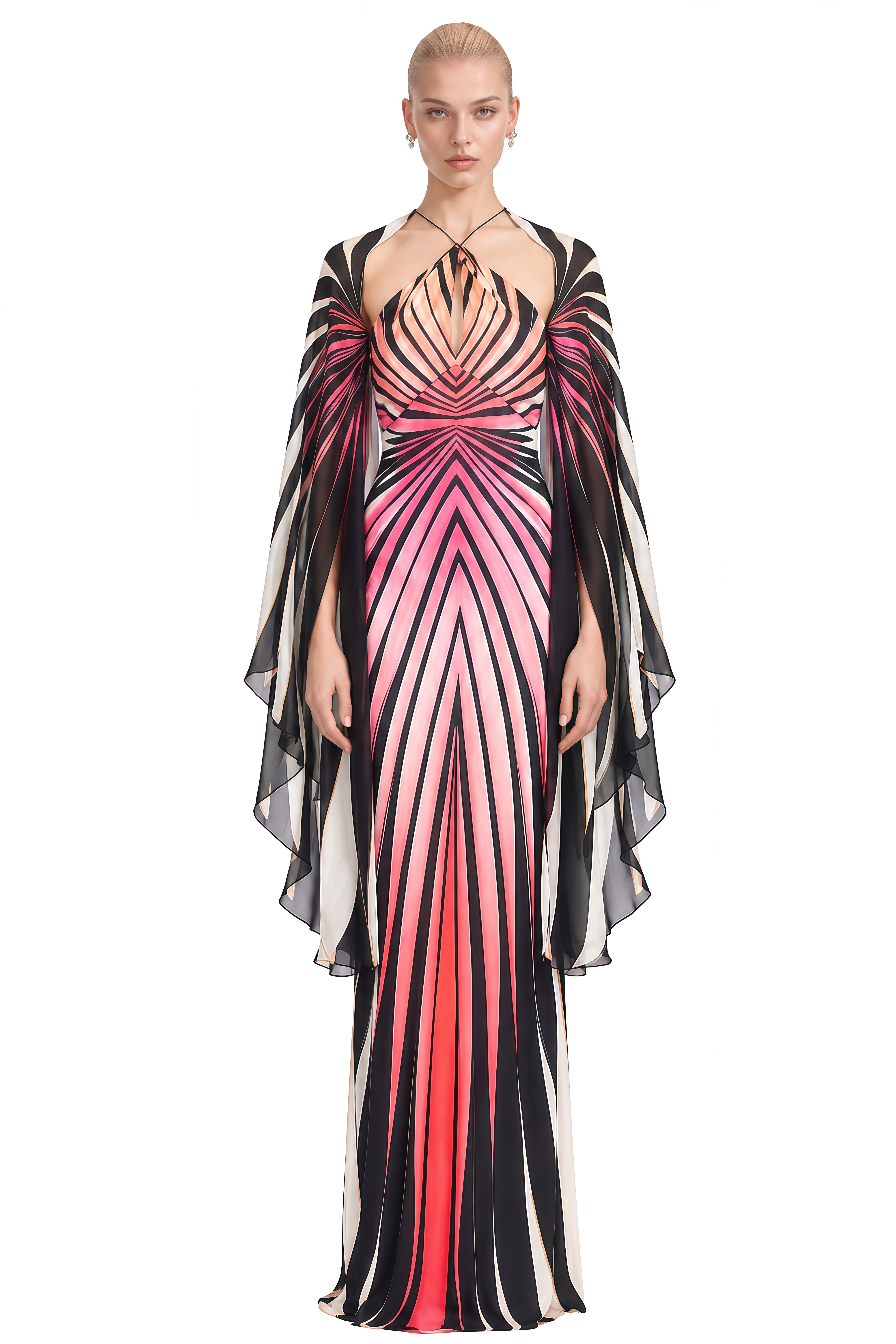 Hermione Pink Halterneck Zebra Print Maxi Dress
