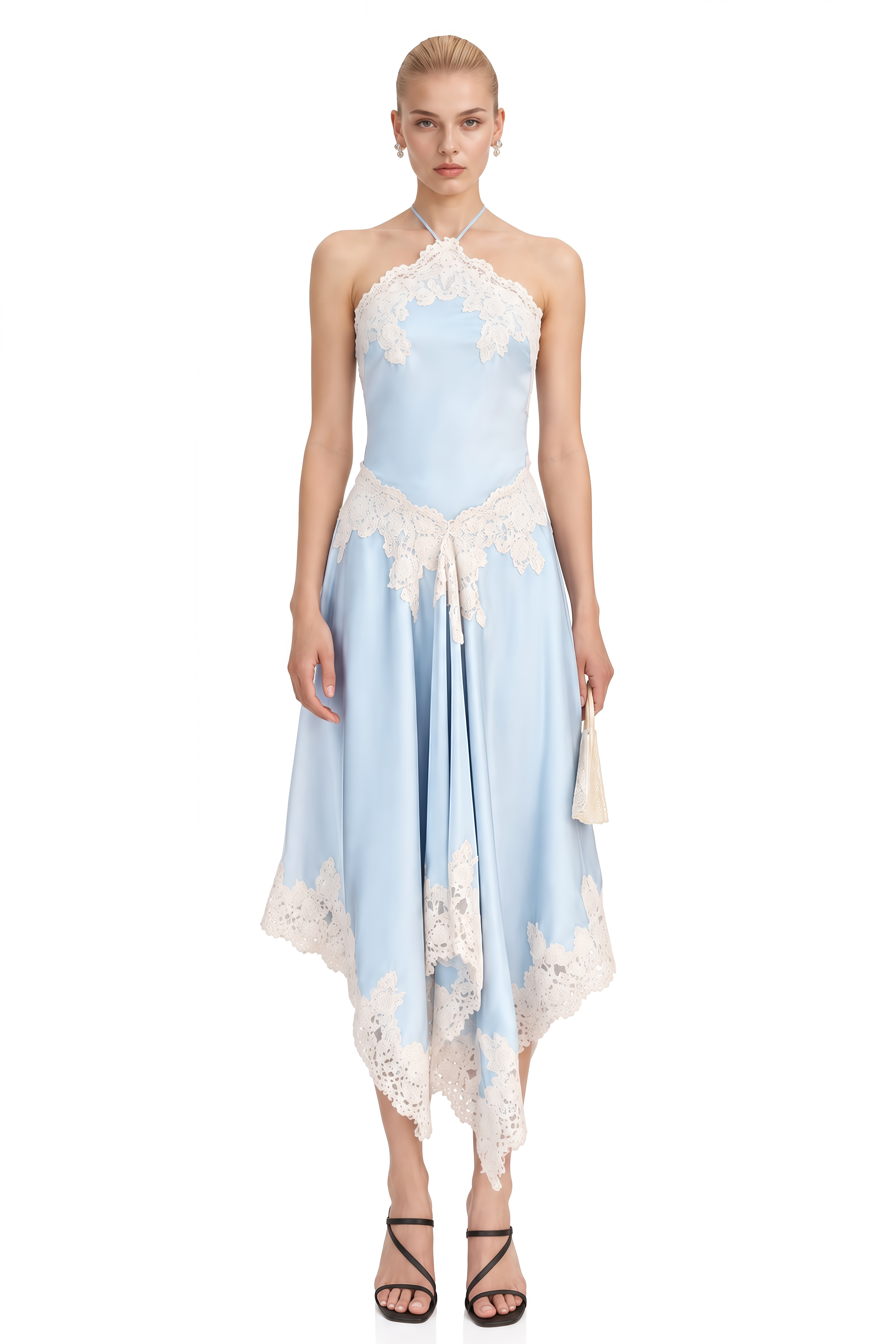 Amelie Light Blue Asymmetrical Lace-Trim Top & Skirt Set