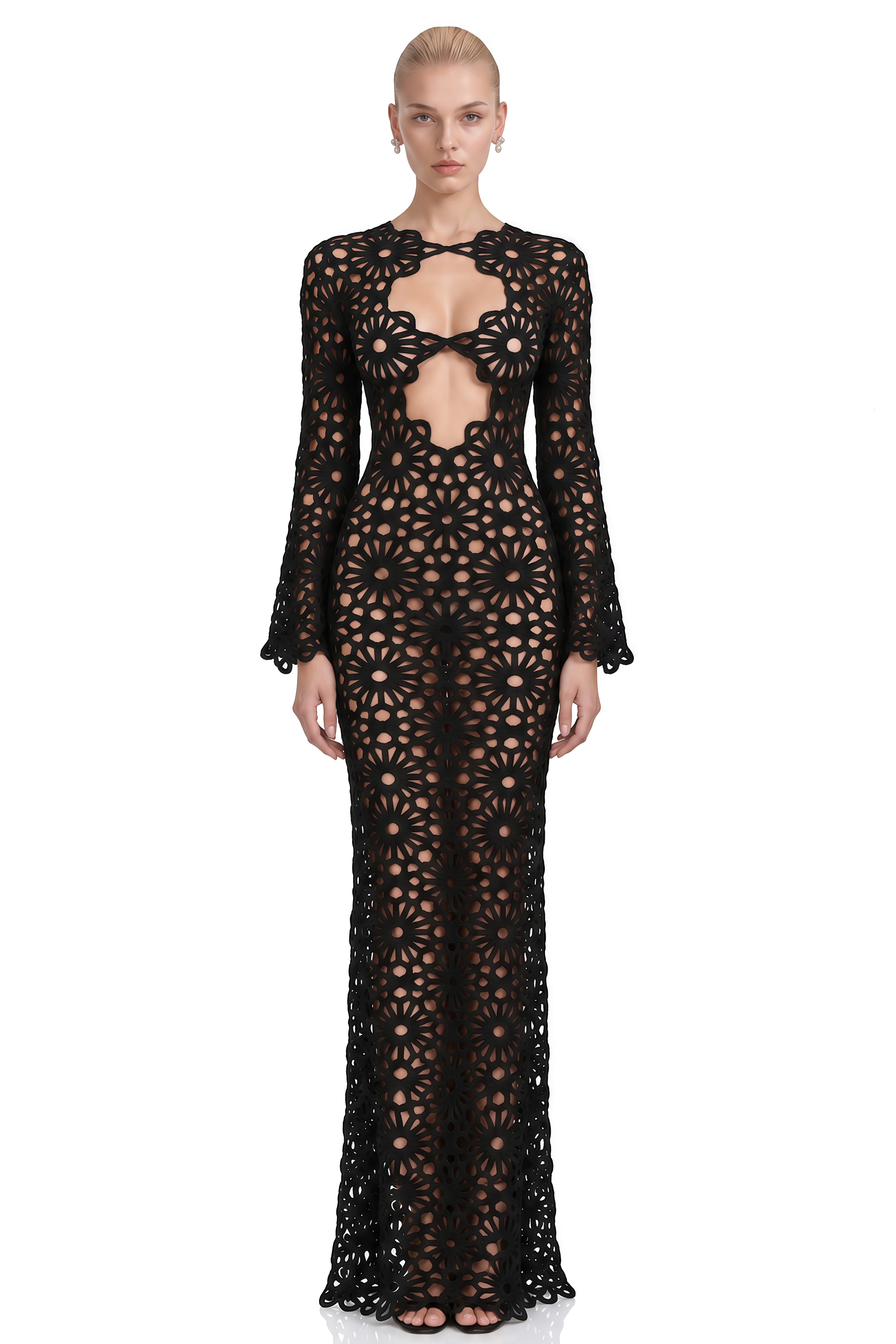 Charlotte Black Long Sleeves Cut-Out Maxi Dress