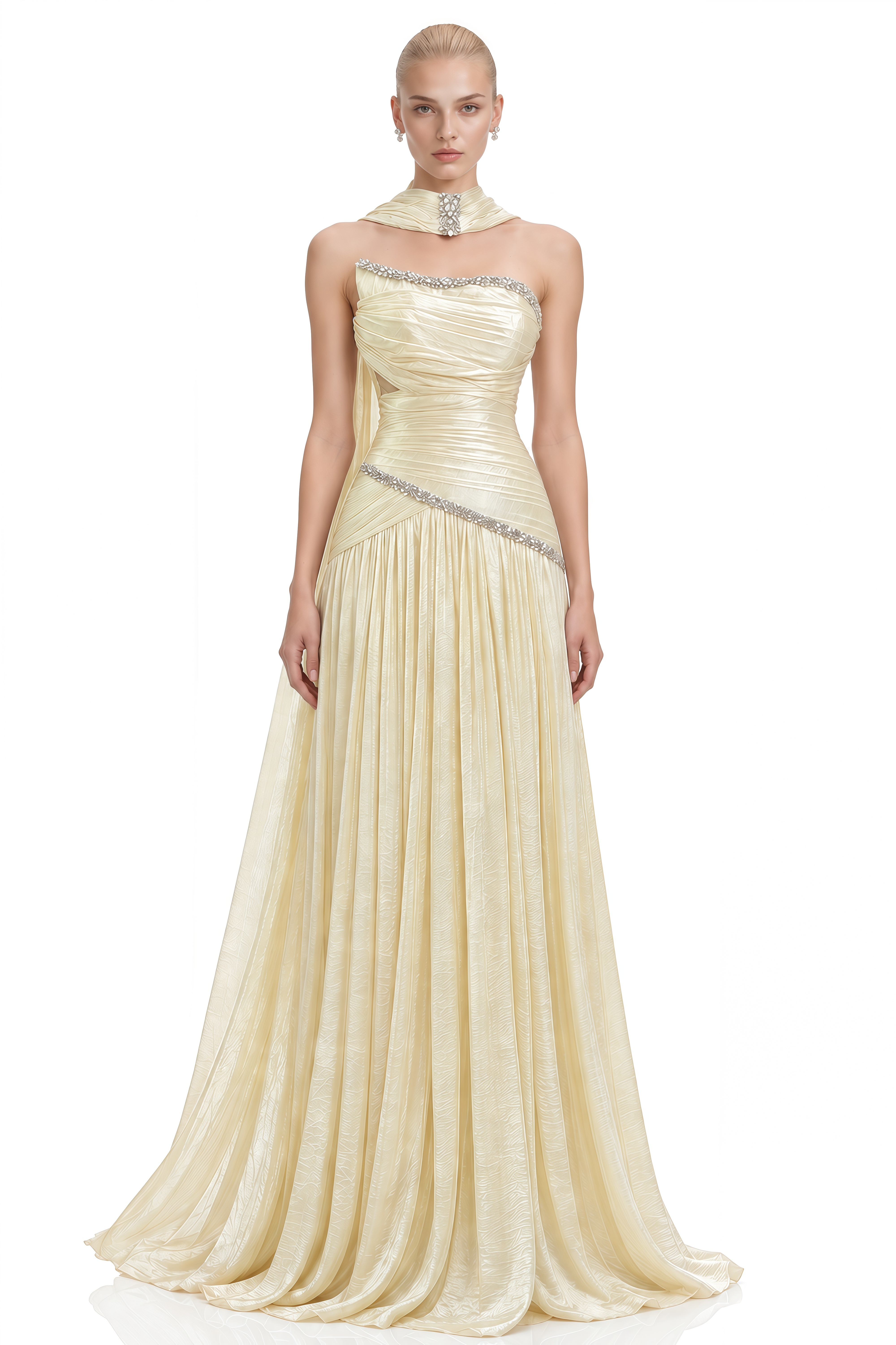 Celine Yellow Asymmetrical Embellished Maxi Dress