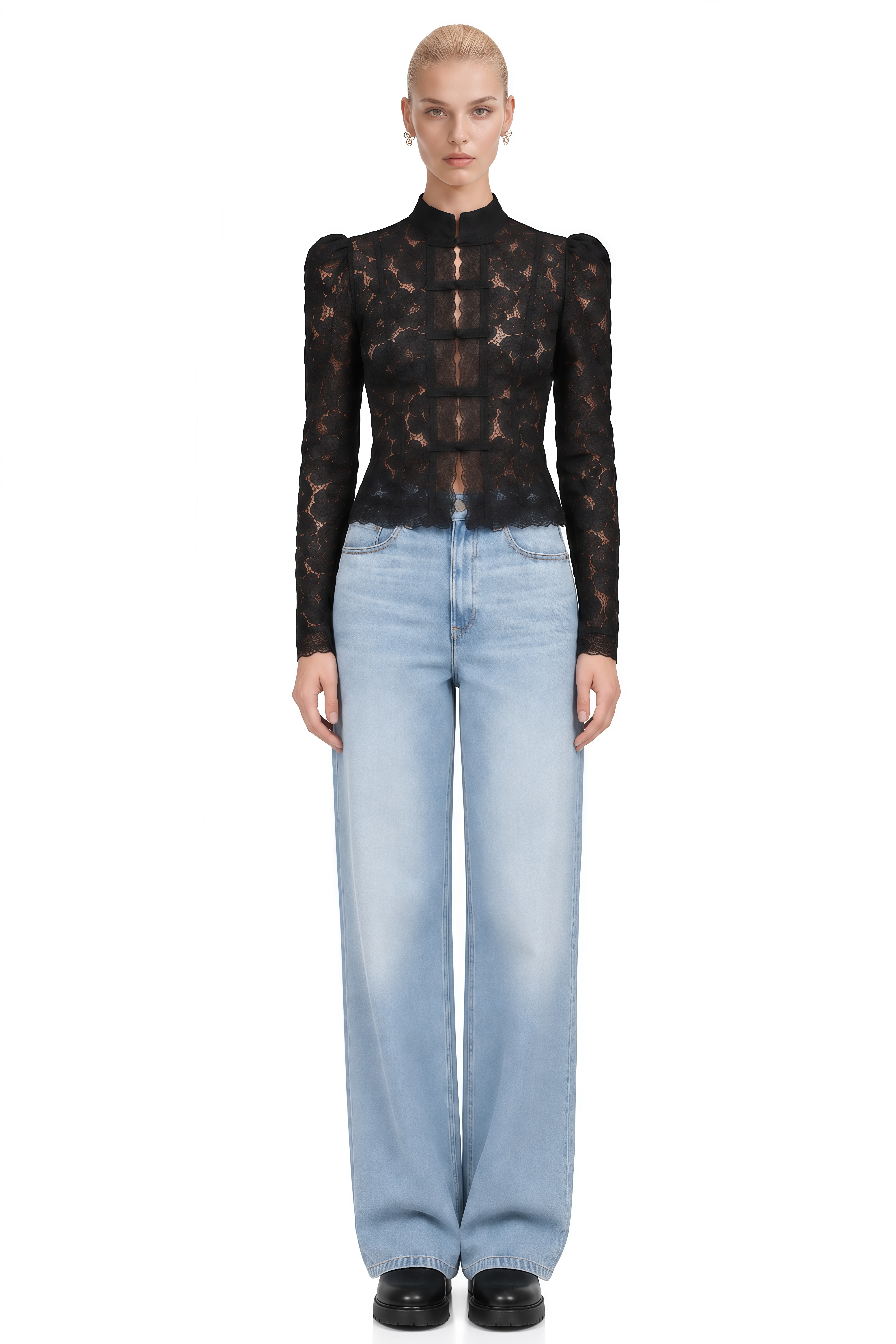 Vesper Black Long Sleeves Lace Blouse