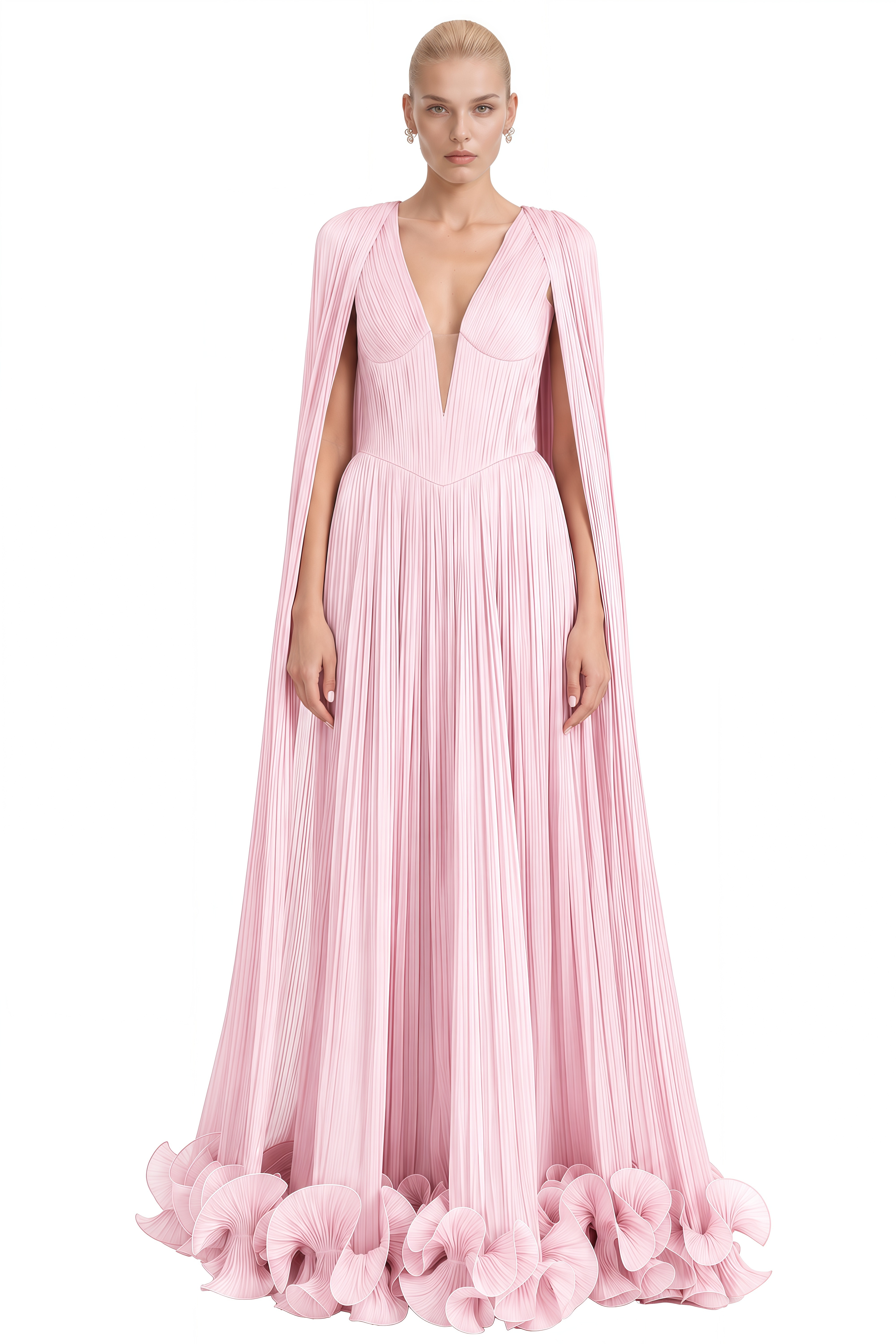 Emerson Pink Cape Ruffled Maxi Dress