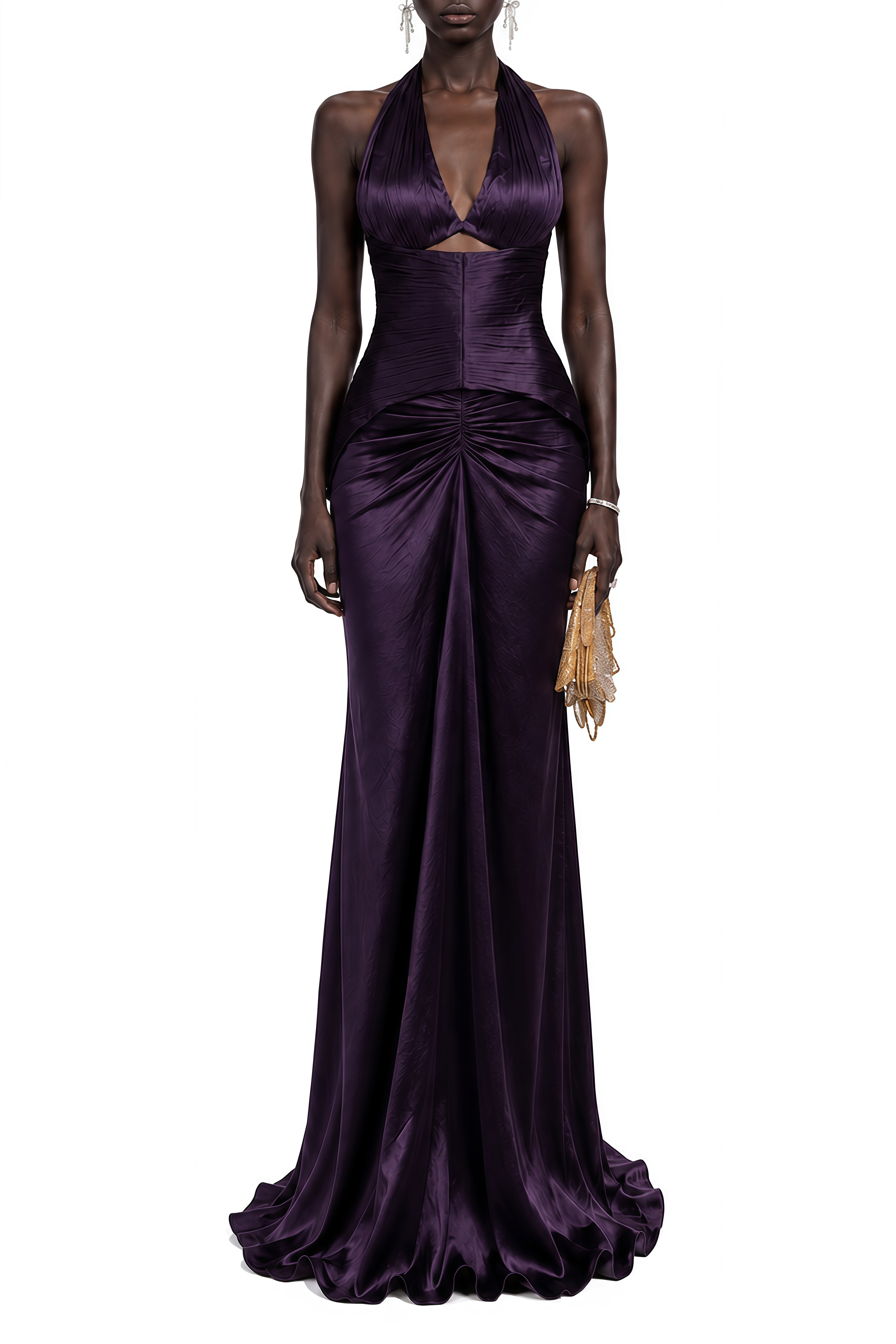 Viola Purple Sleeveless Ruched Maxi Dress