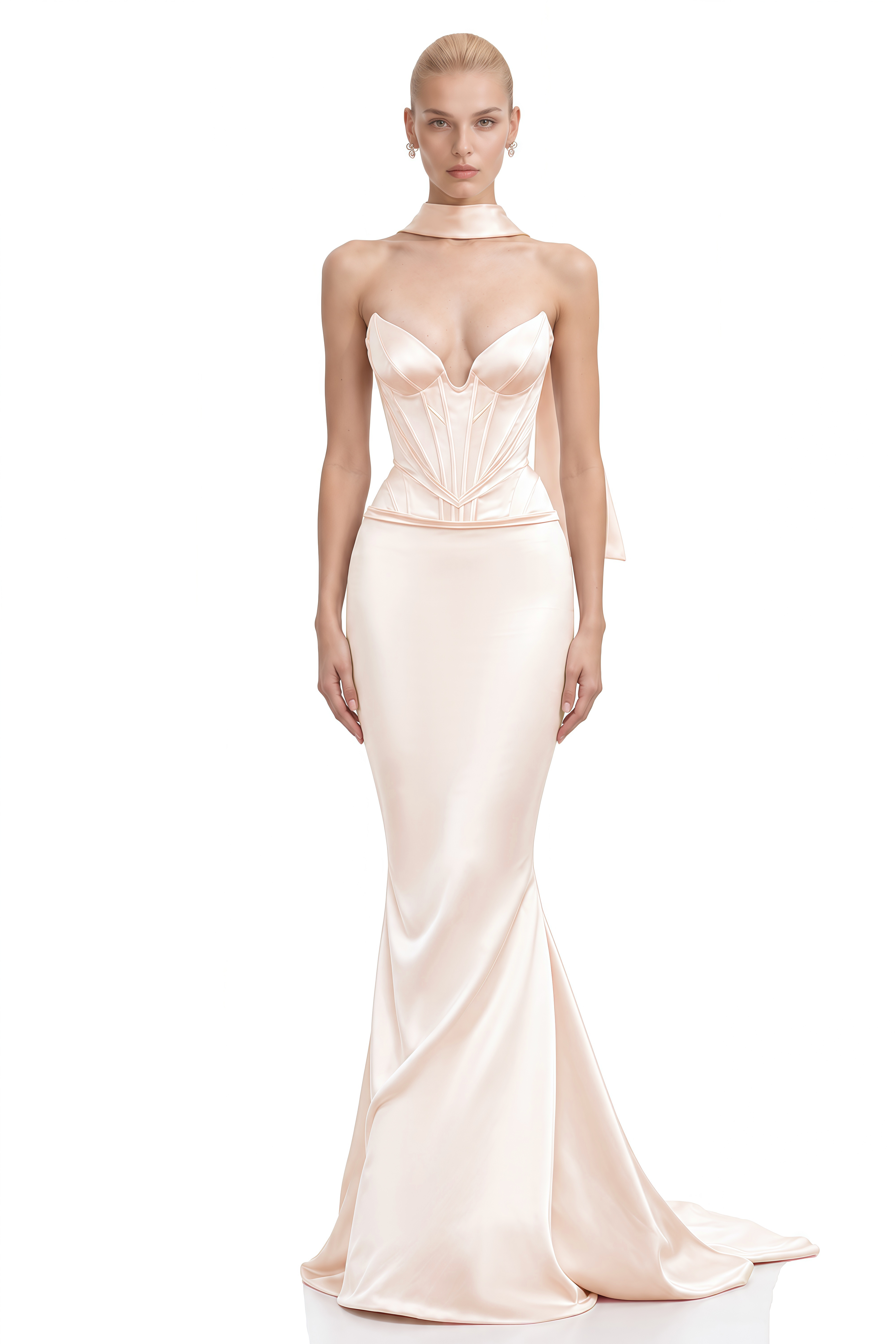 Freya Neutral Strapless Structured Maxi Dress