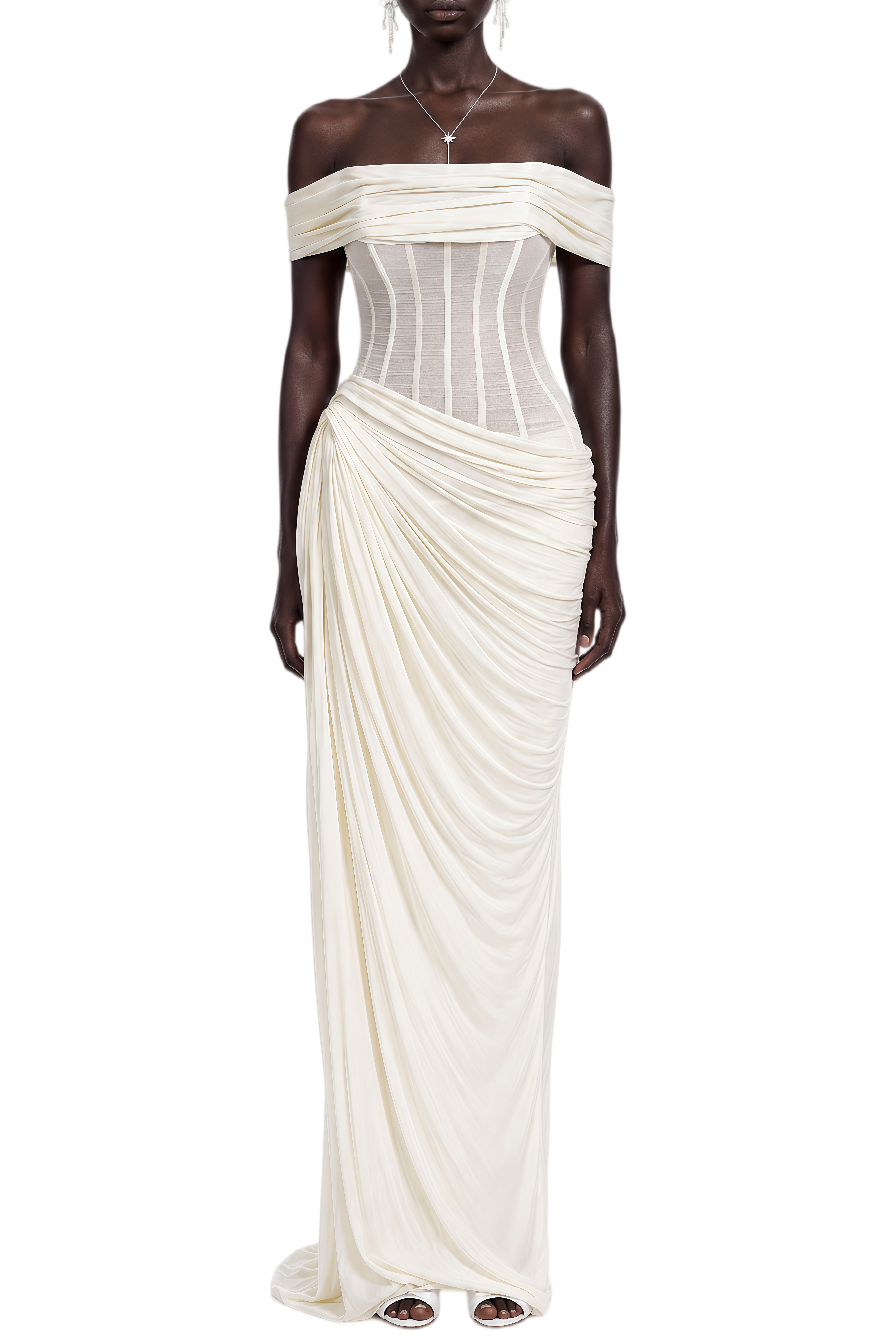 Thalia White Sleeveless Asymmetrical Maxi Dress