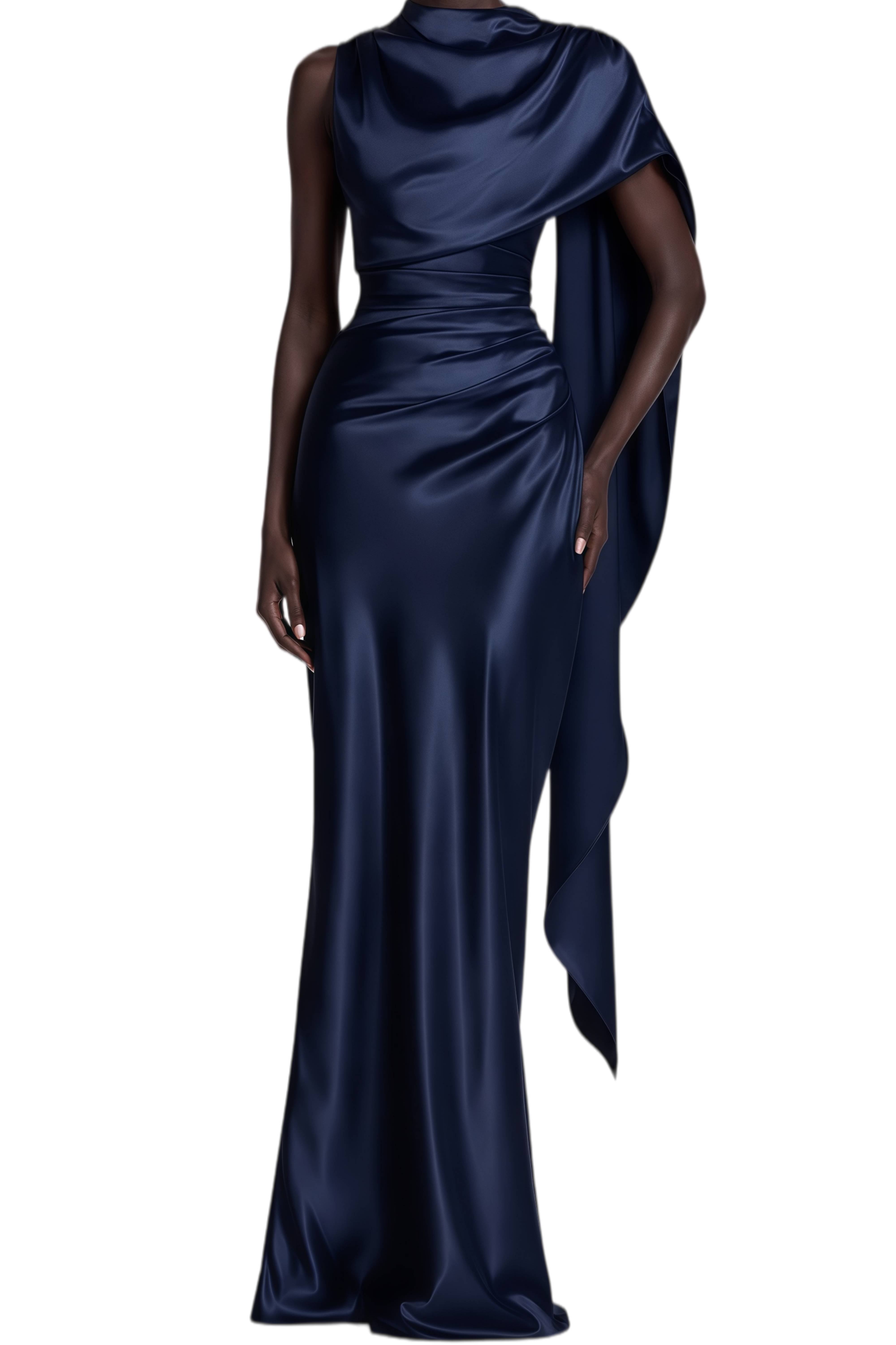 Amelie Navy Blue Sleeveless Asymmetrical Maxi Dress