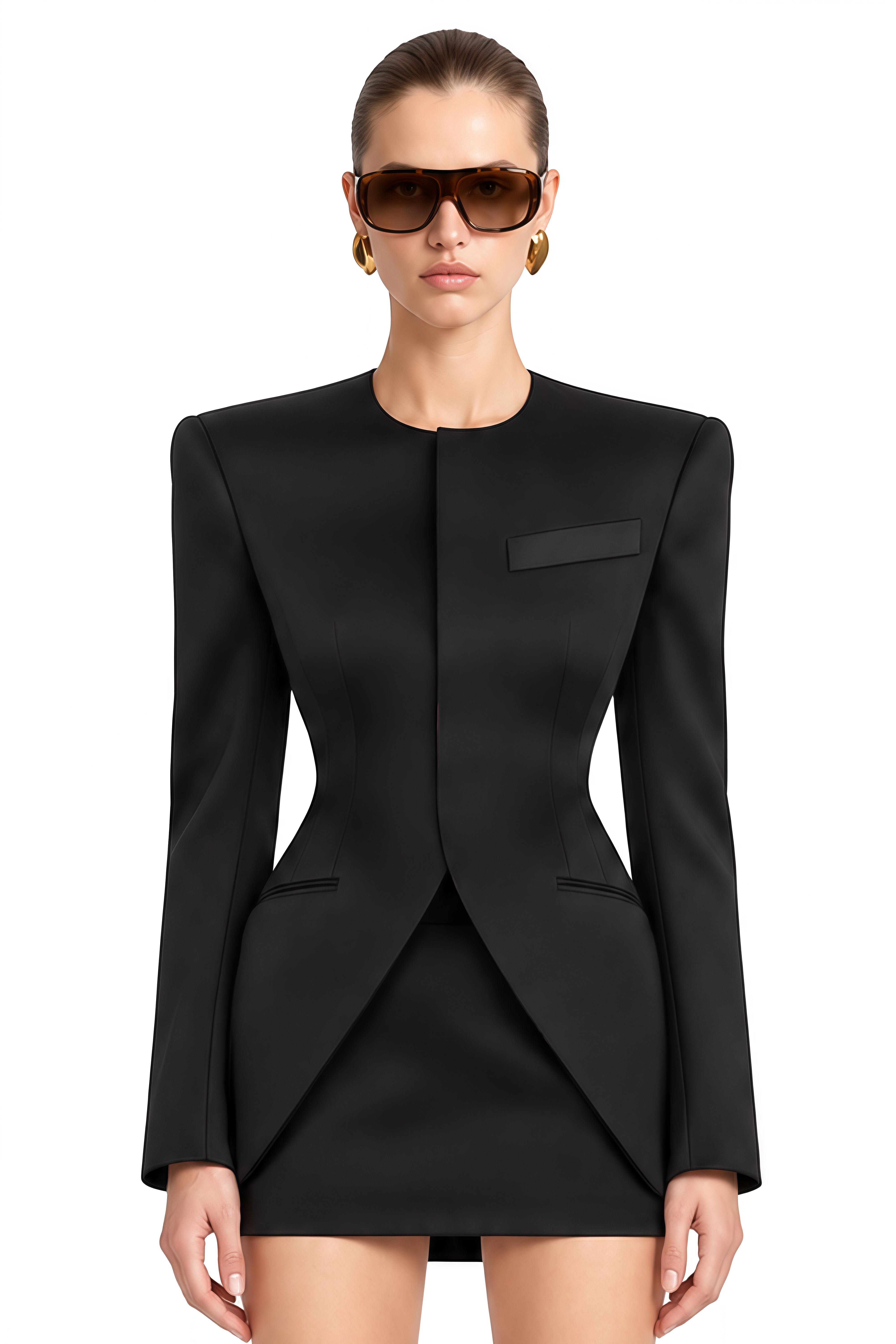 Seraphina Black Long Sleeves Structured Blazer & Skirt Set