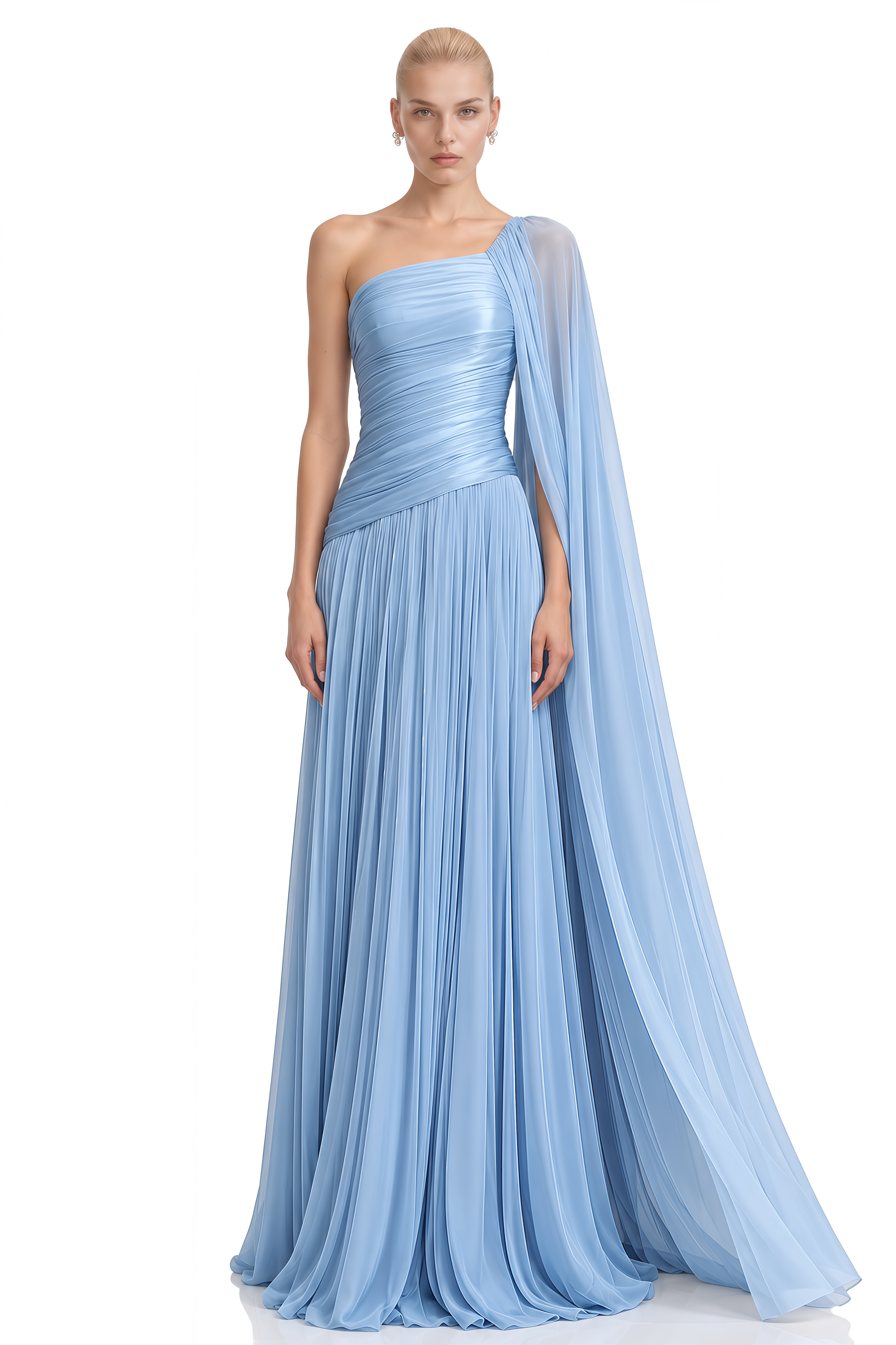 Millie Light Blue One-Shoulder Draped Maxi Dress