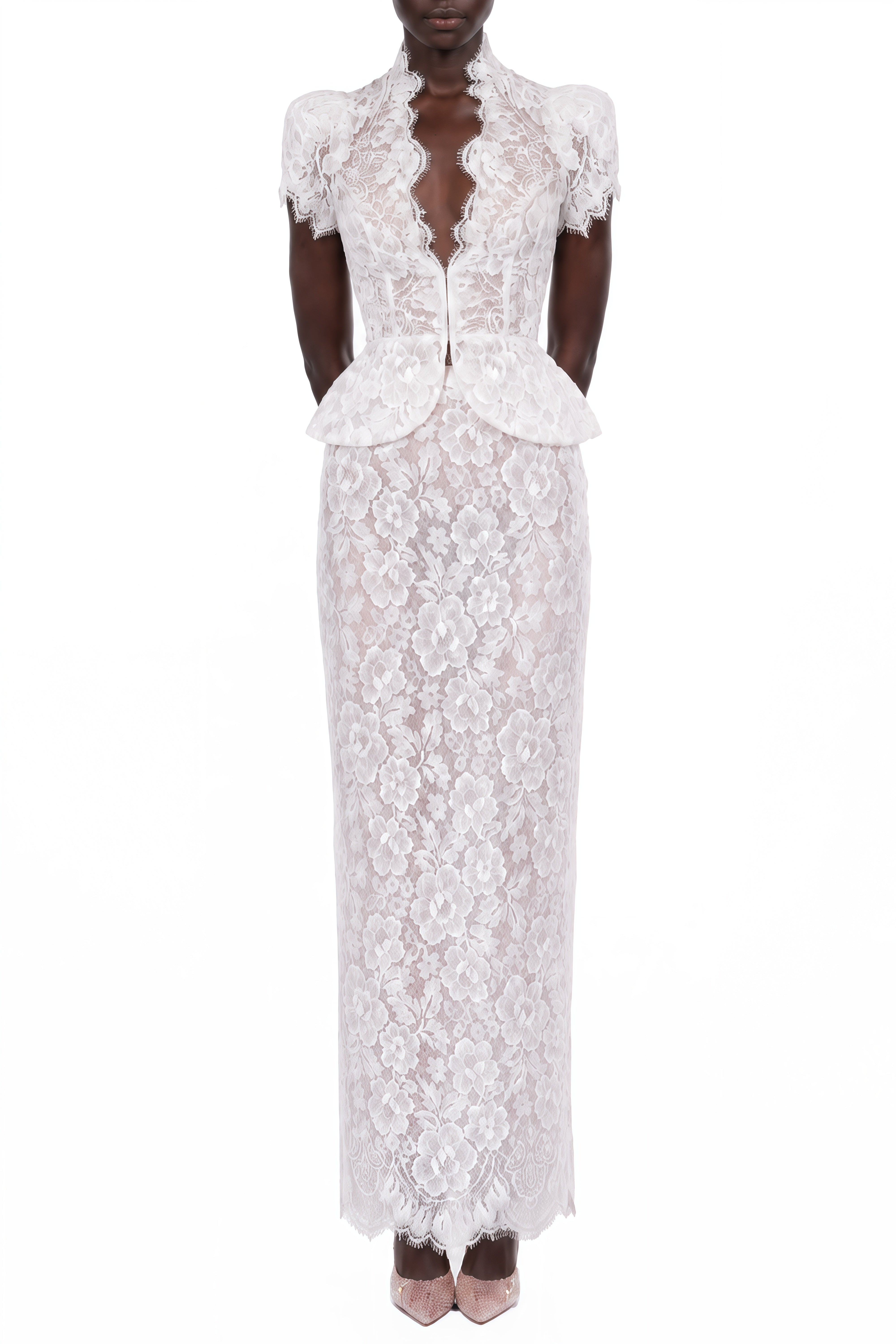 Cassiopeia White V-Neck Floral Print Top & Skirt Set