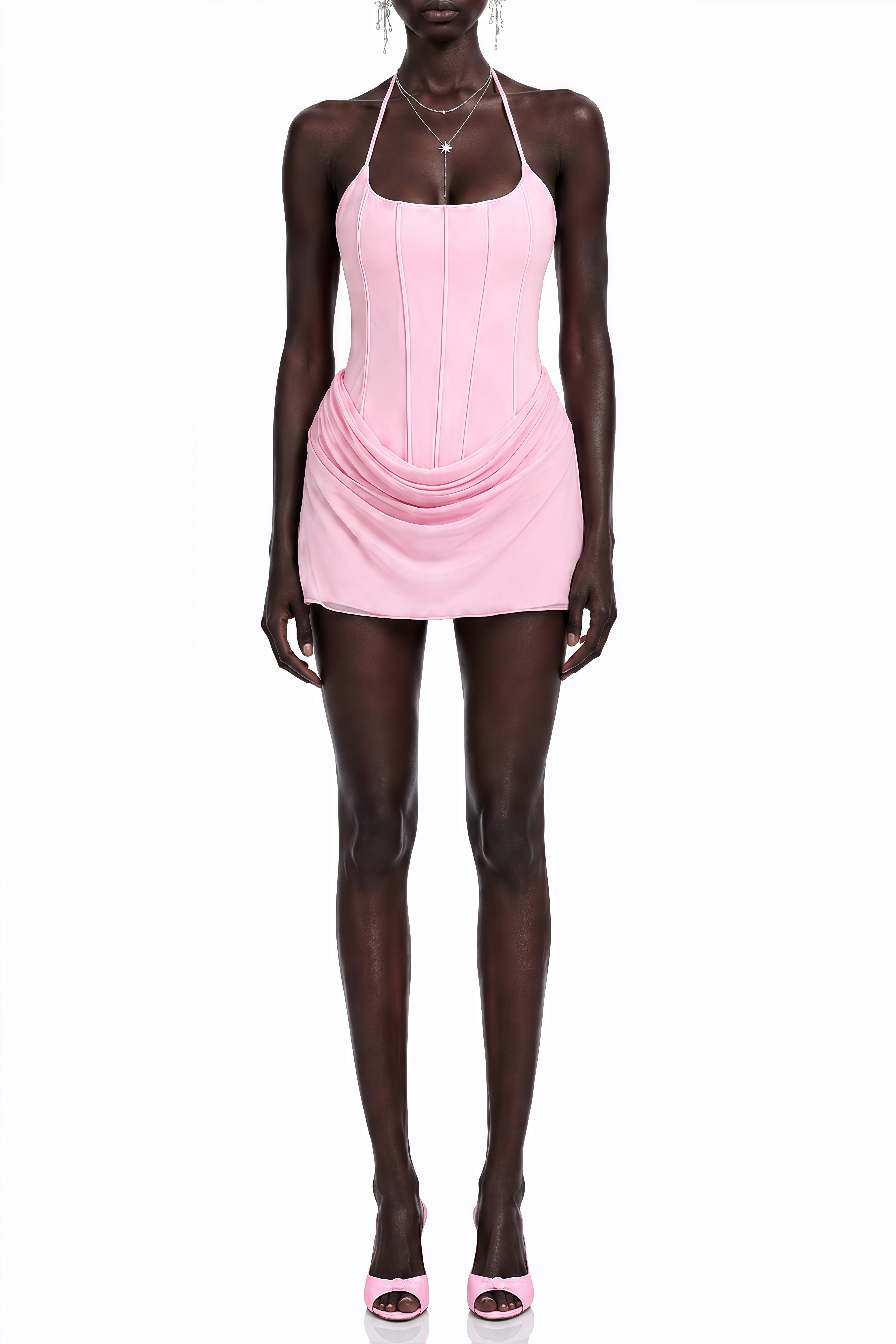 Seraphina Pink Halterneck Sleeveless Mini Dress