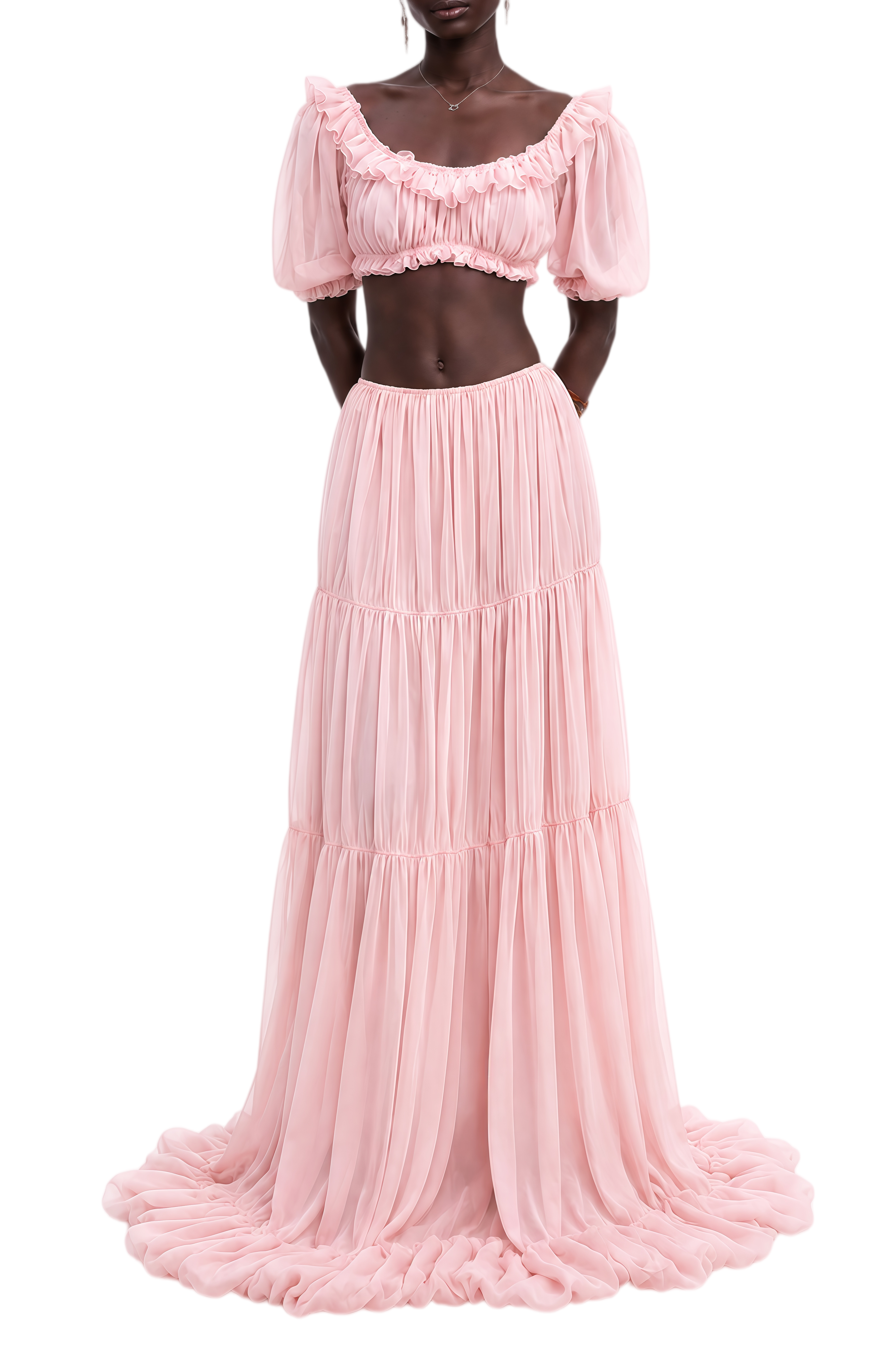 Austen Pink Ruched Crop Top & Skirt Set