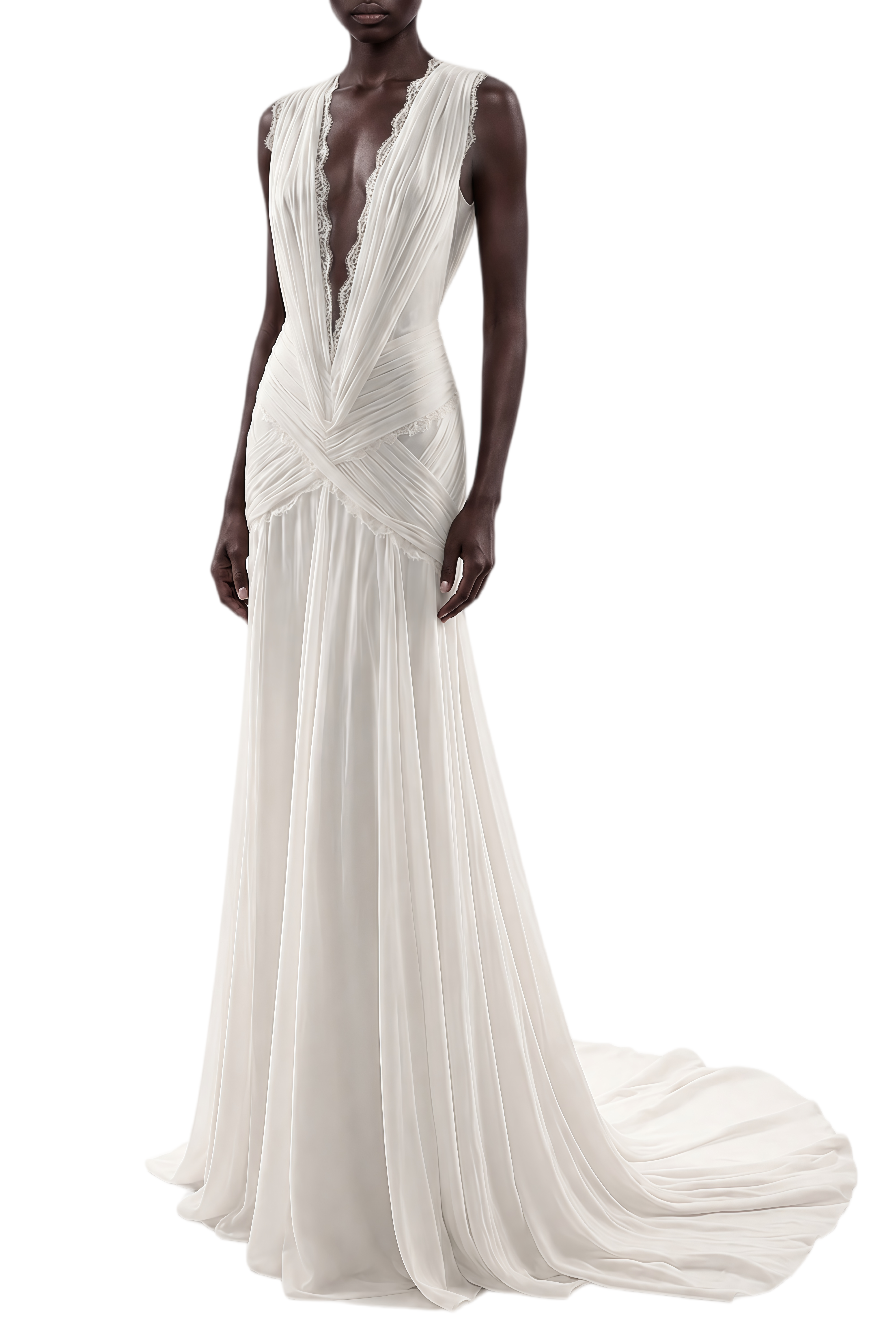 Theodora White V-Neck Sleeveless Maxi Dress