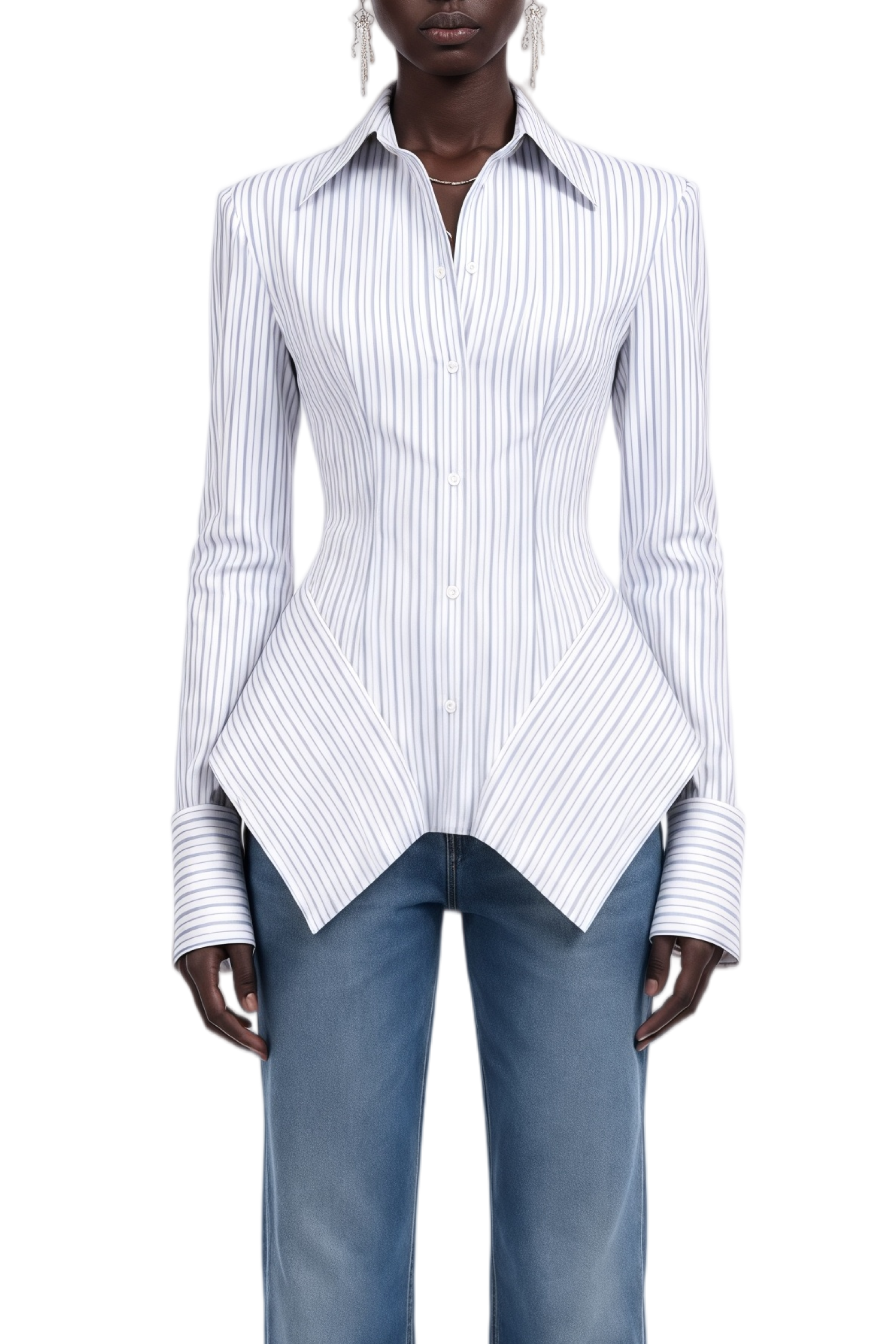 Mireille White Pleated Asymmetrical Hem Blouse