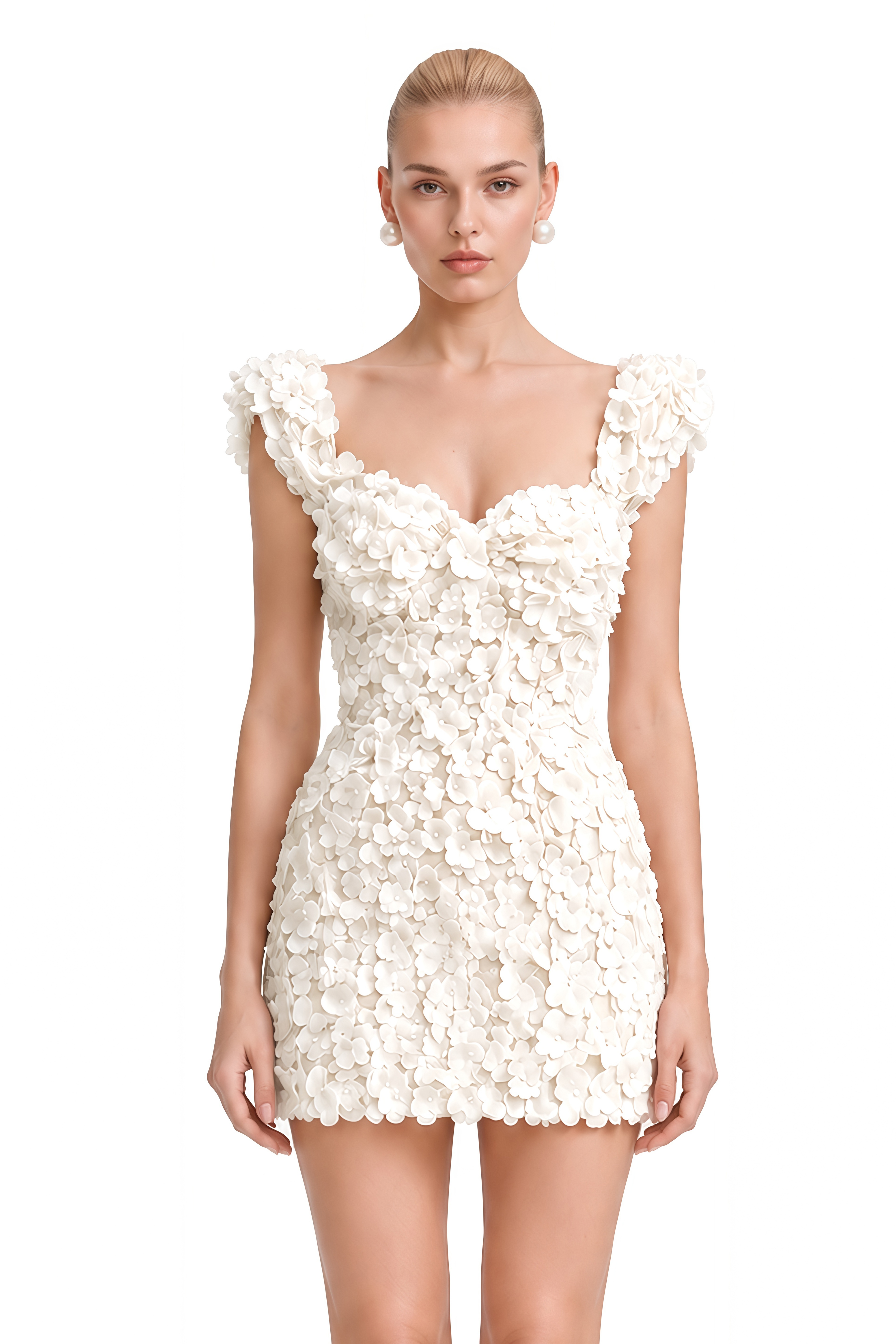 Linnea White 3D Floral Sleeveless Mini Dress