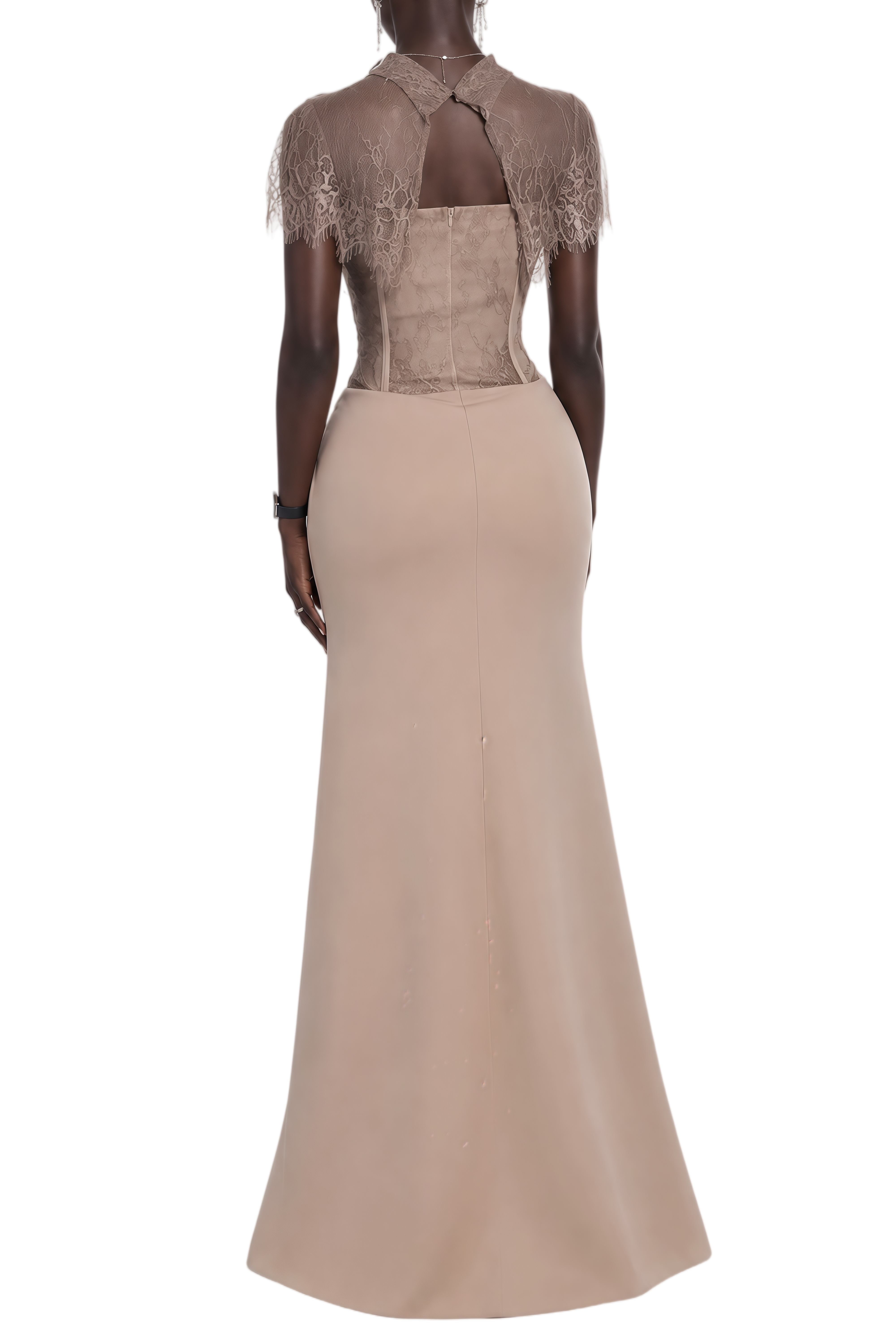 Grace Beige Lace Draped Maxi Dress