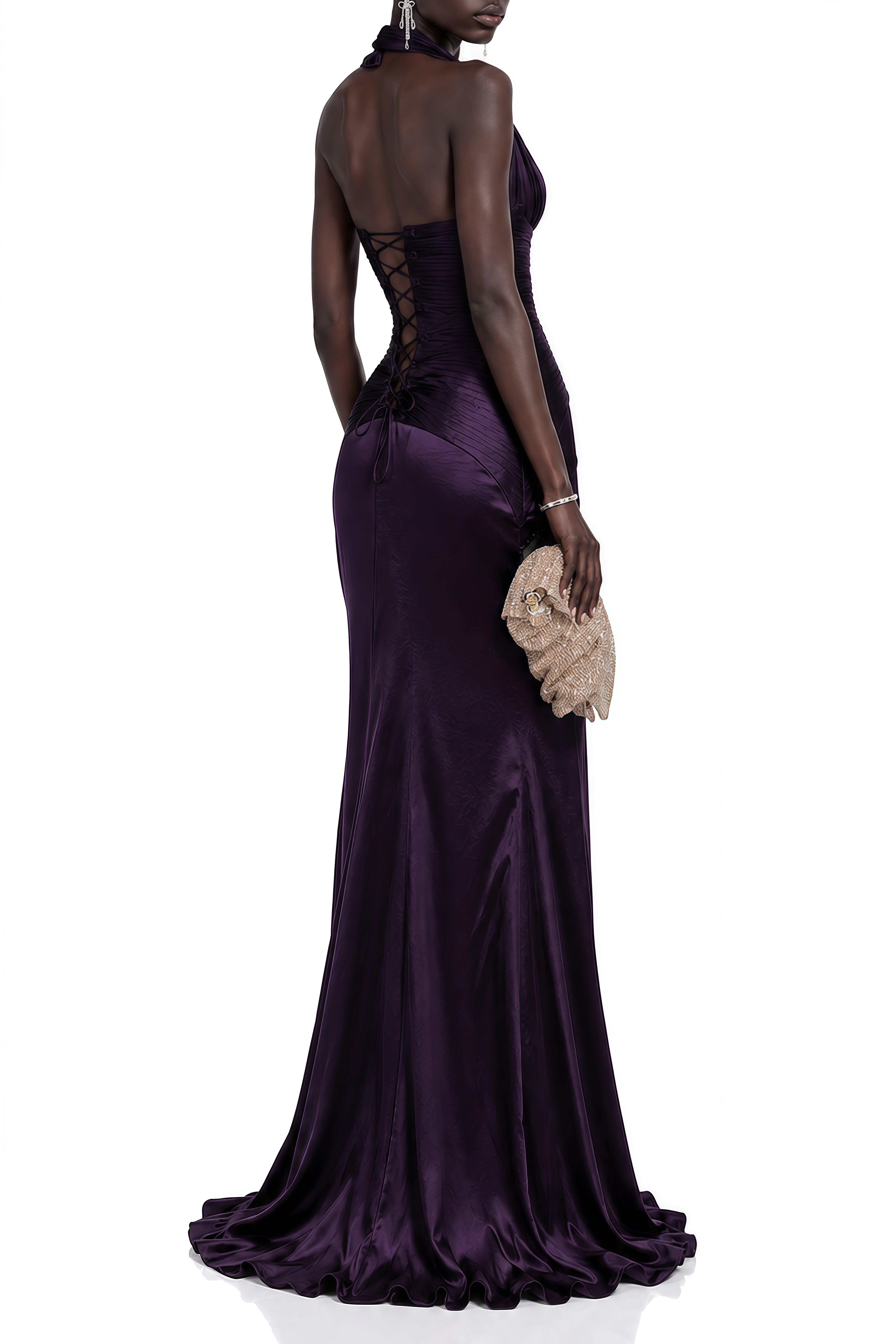 Viola Purple Sleeveless Ruched Maxi Dress