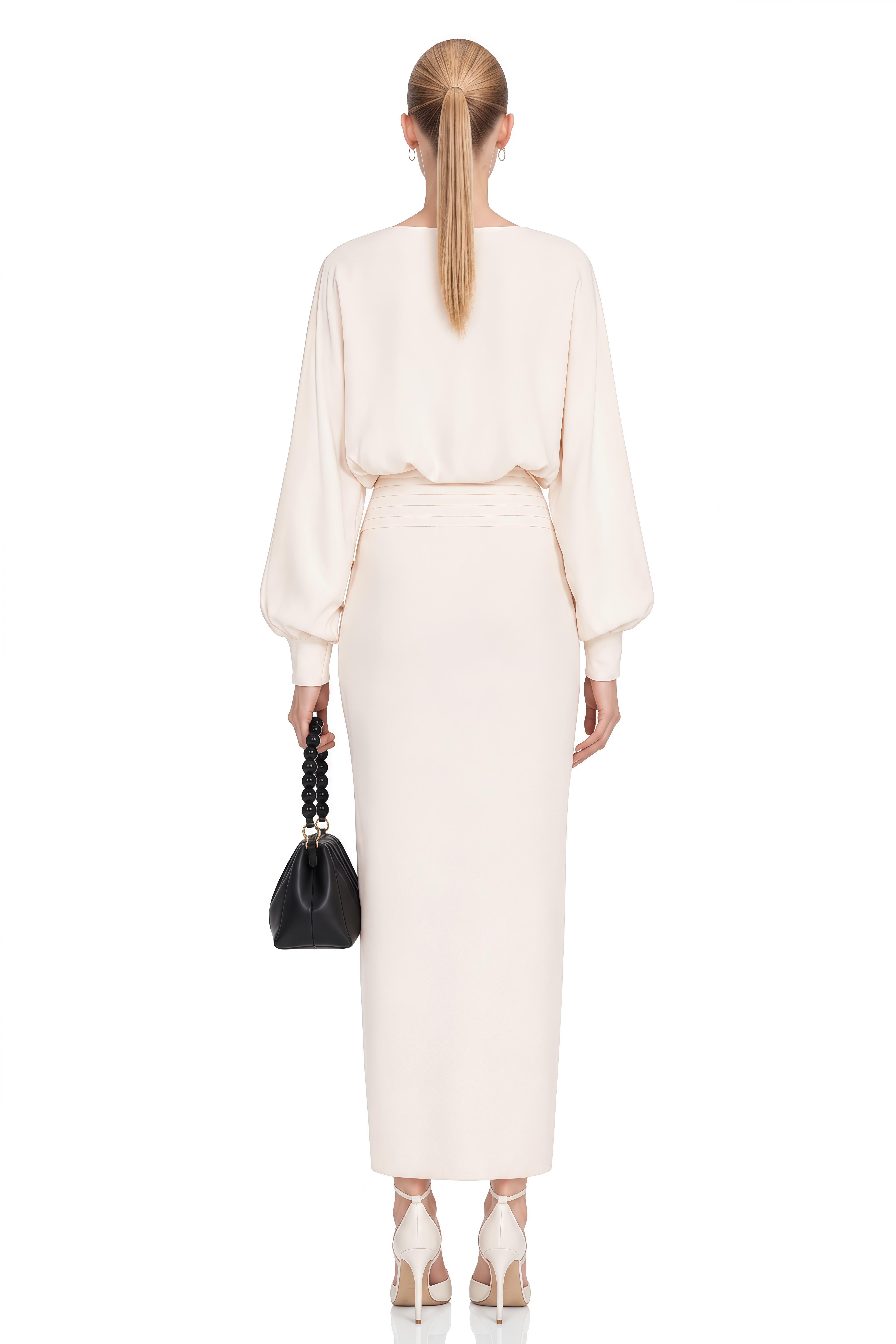 Aria White Long Sleeves Knitted Midi Dress