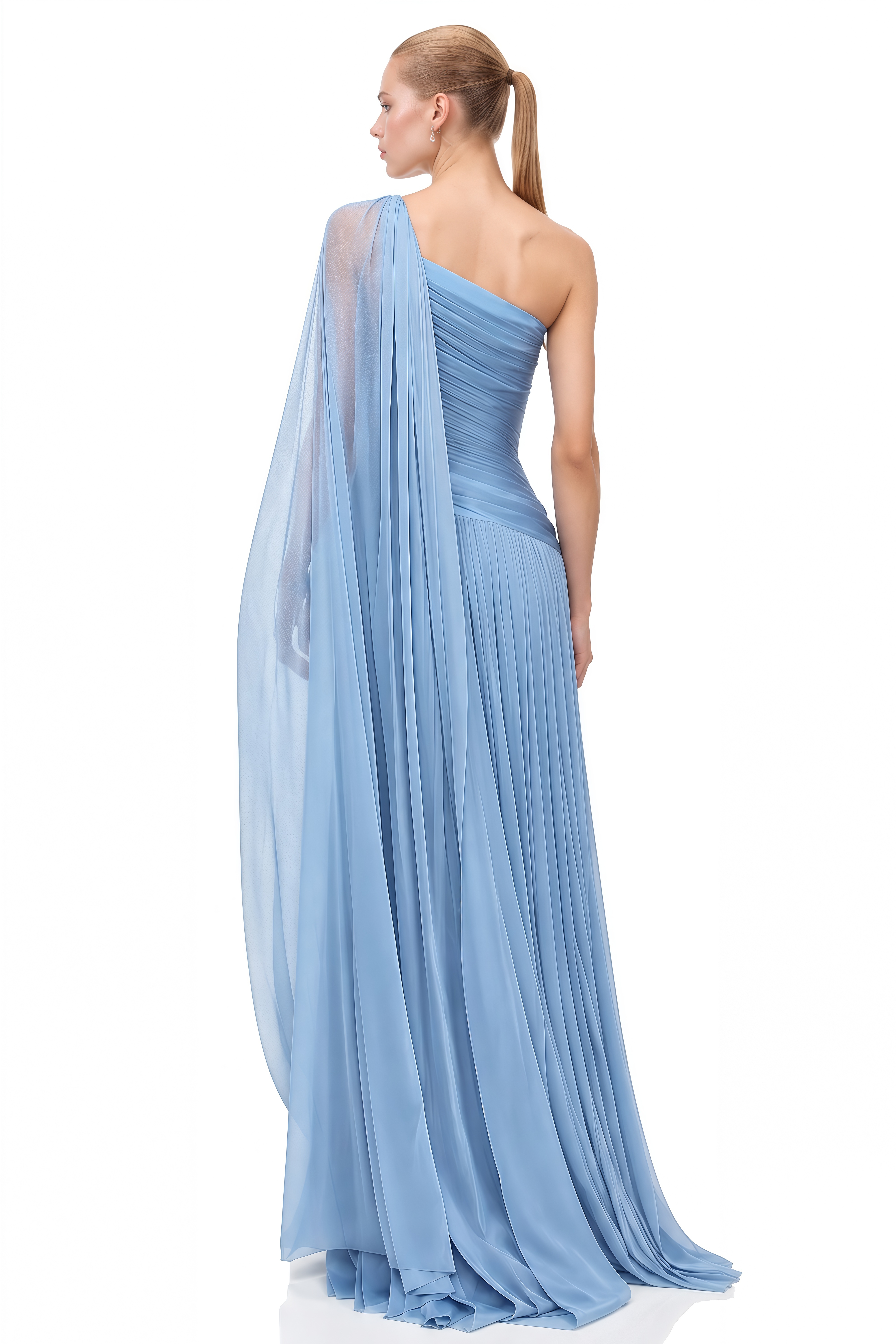 Millie Light Blue One-Shoulder Draped Maxi Dress