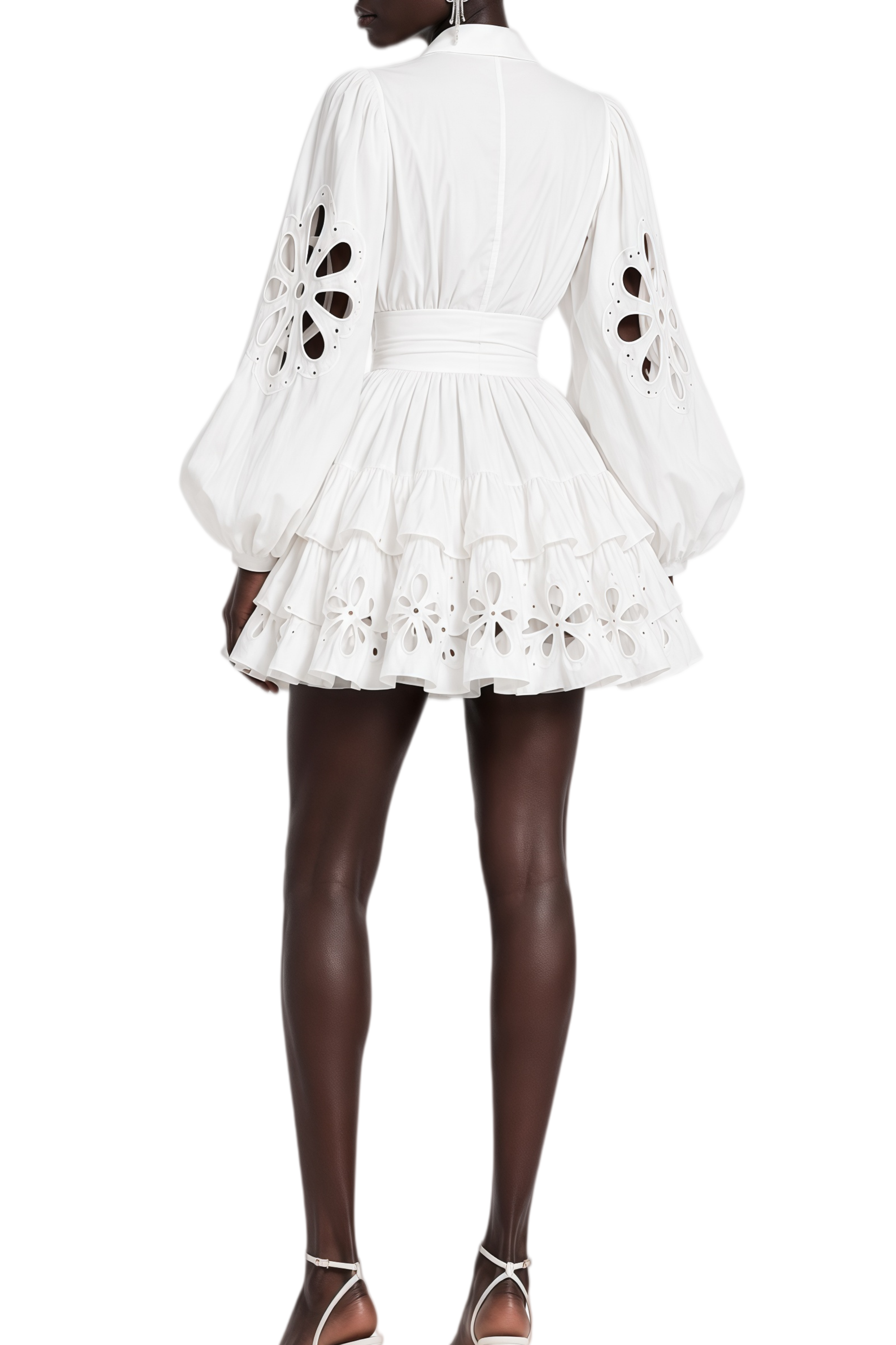 Fiadh White Long Sleeves Ruffled Mini Dress