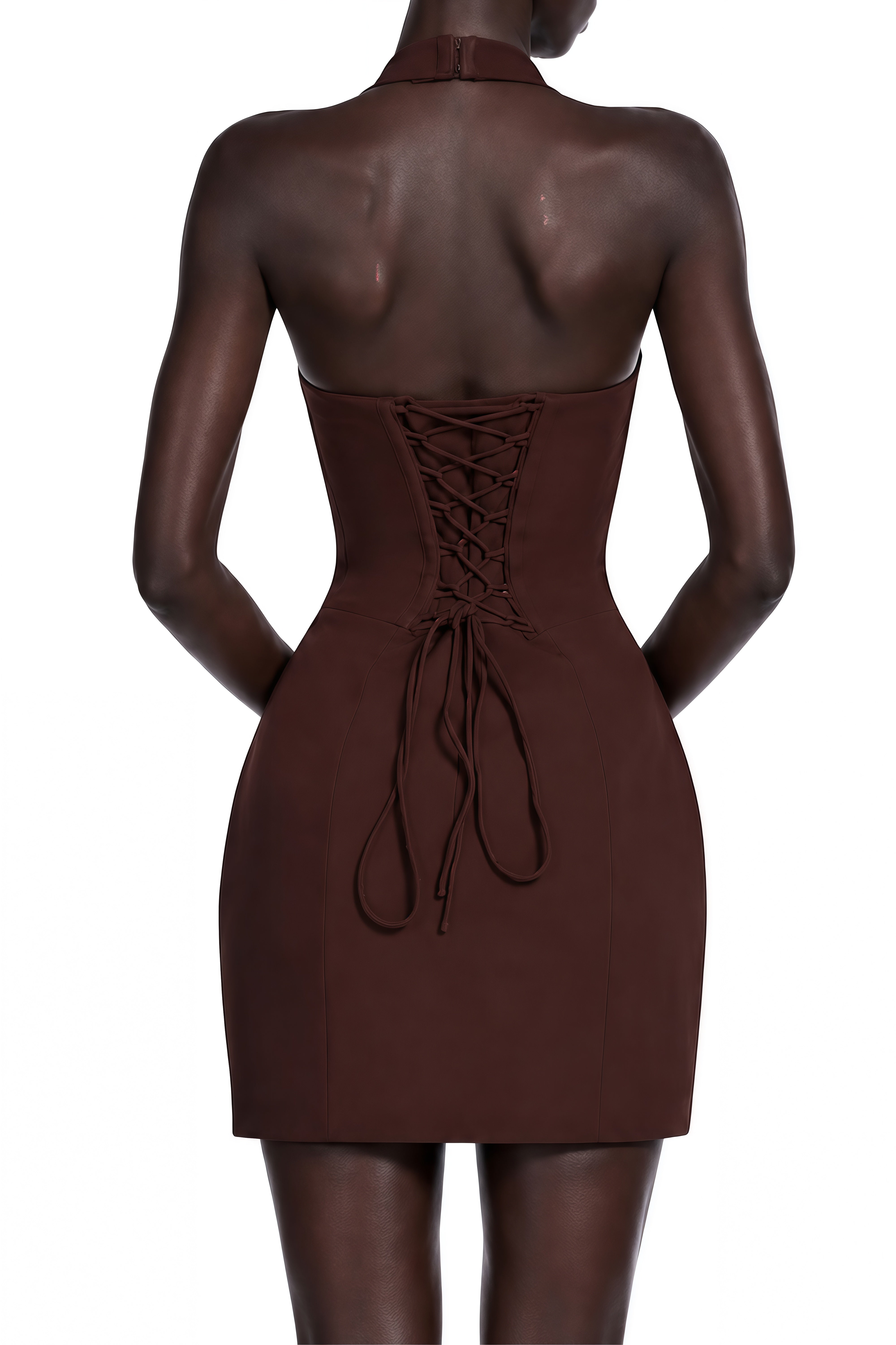 Adeline Brown Halterneck Cut-Out Mini Dress