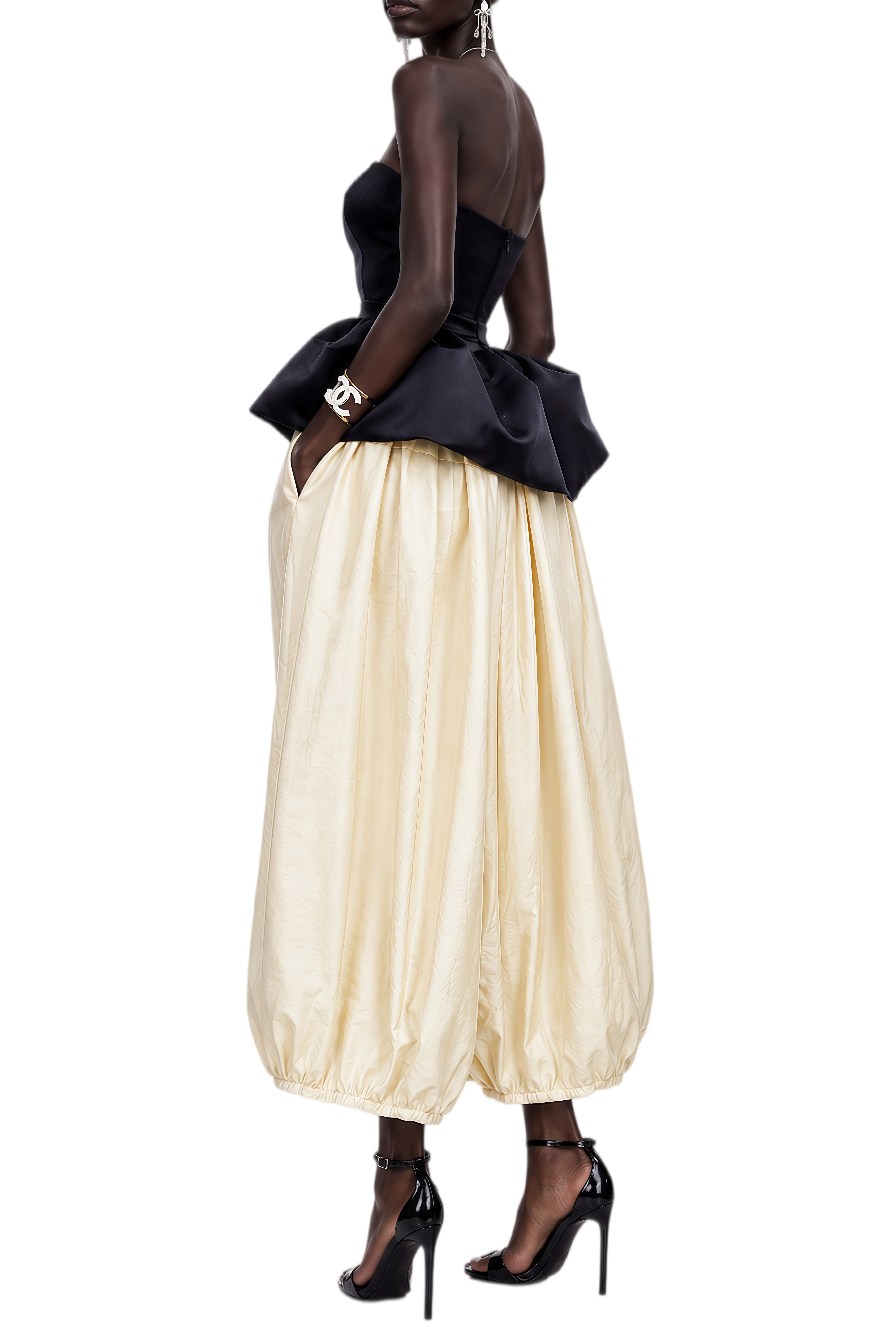 Eira Neutral Sleeveless Draped Top & Trousers Set
