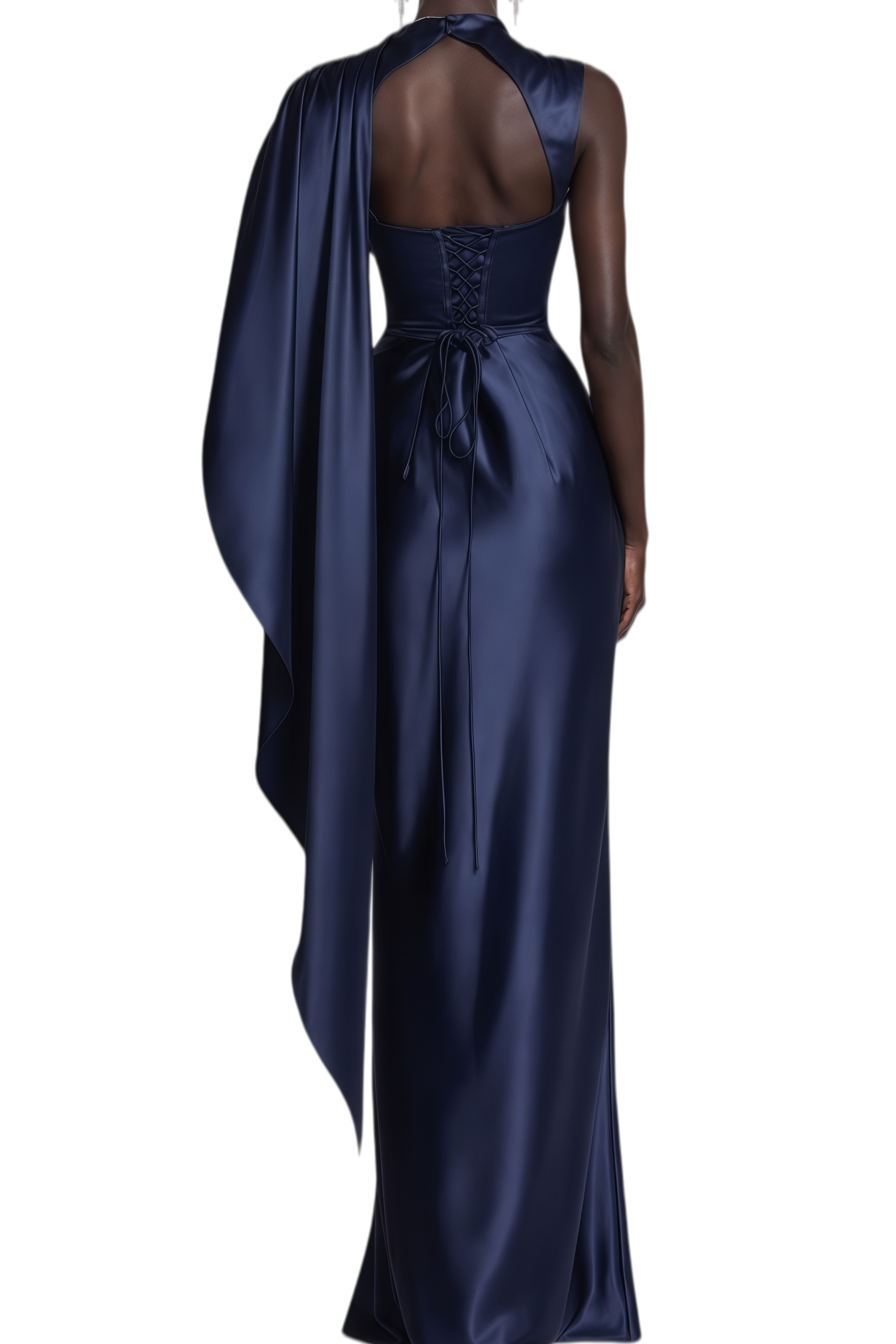 Amelie Navy Blue Sleeveless Asymmetrical Maxi Dress