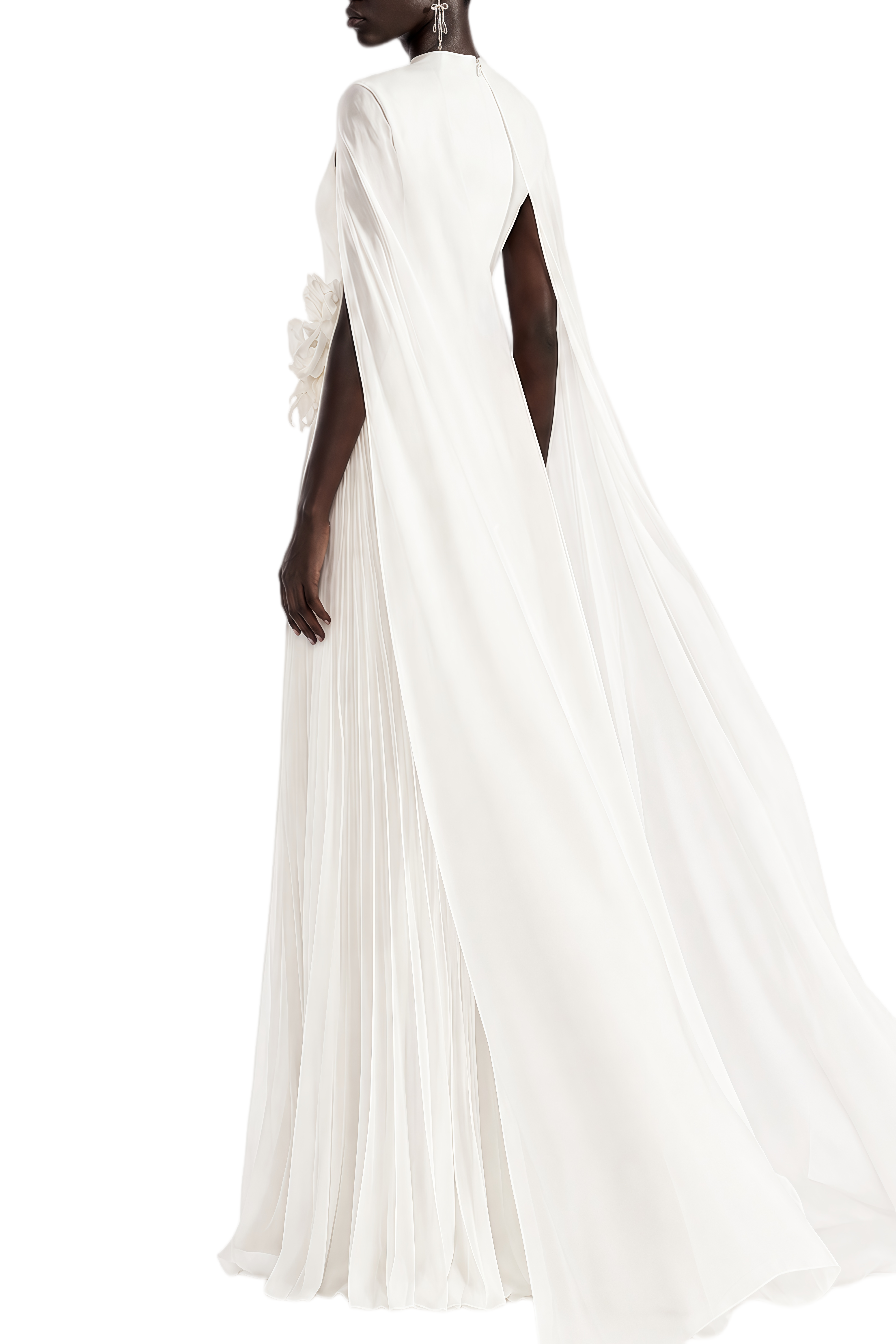 Odette White 3D Floral Appliqué Cape Design Maxi Dress
