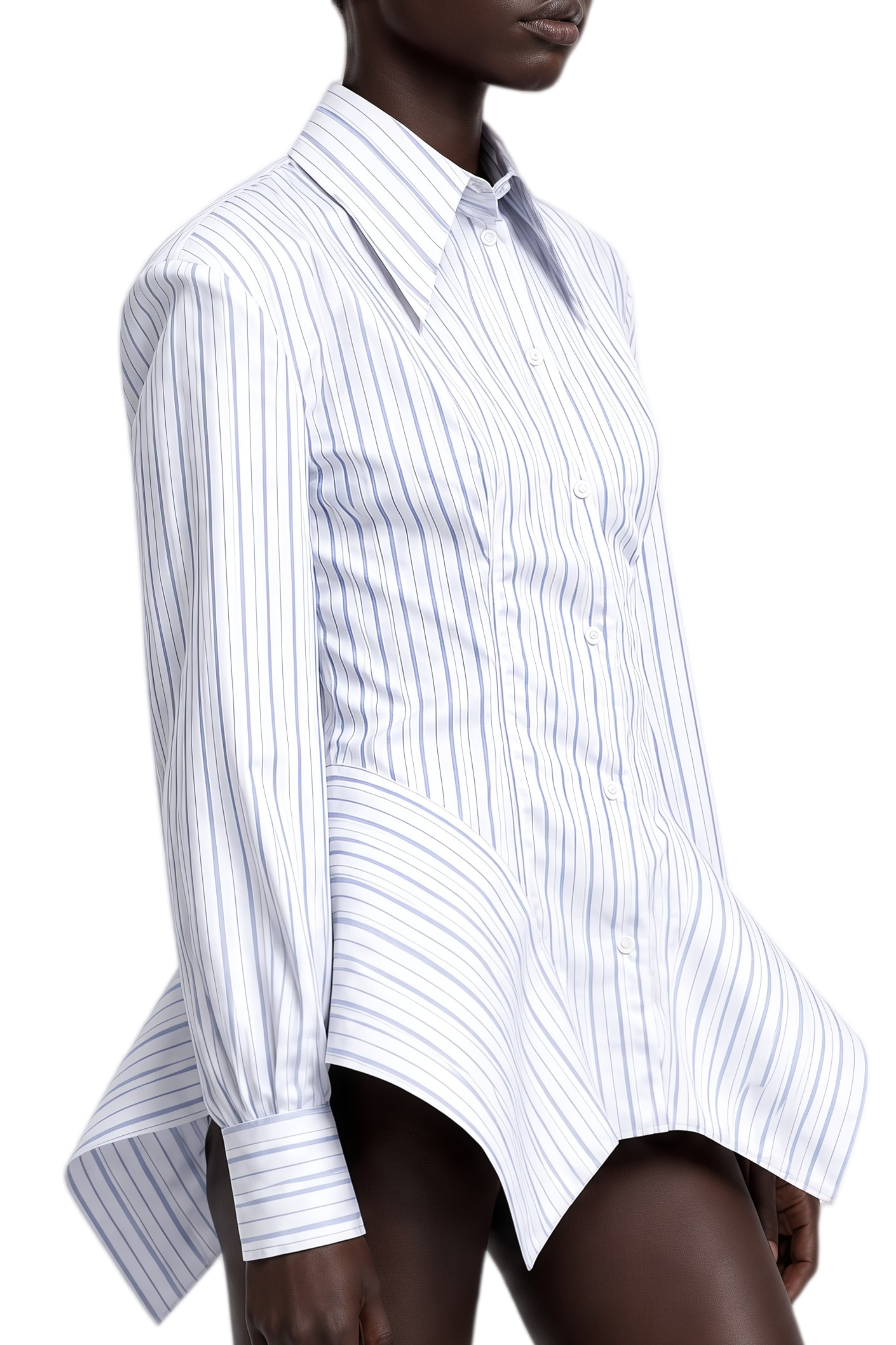 Mireille White Pleated Asymmetrical Hem Blouse