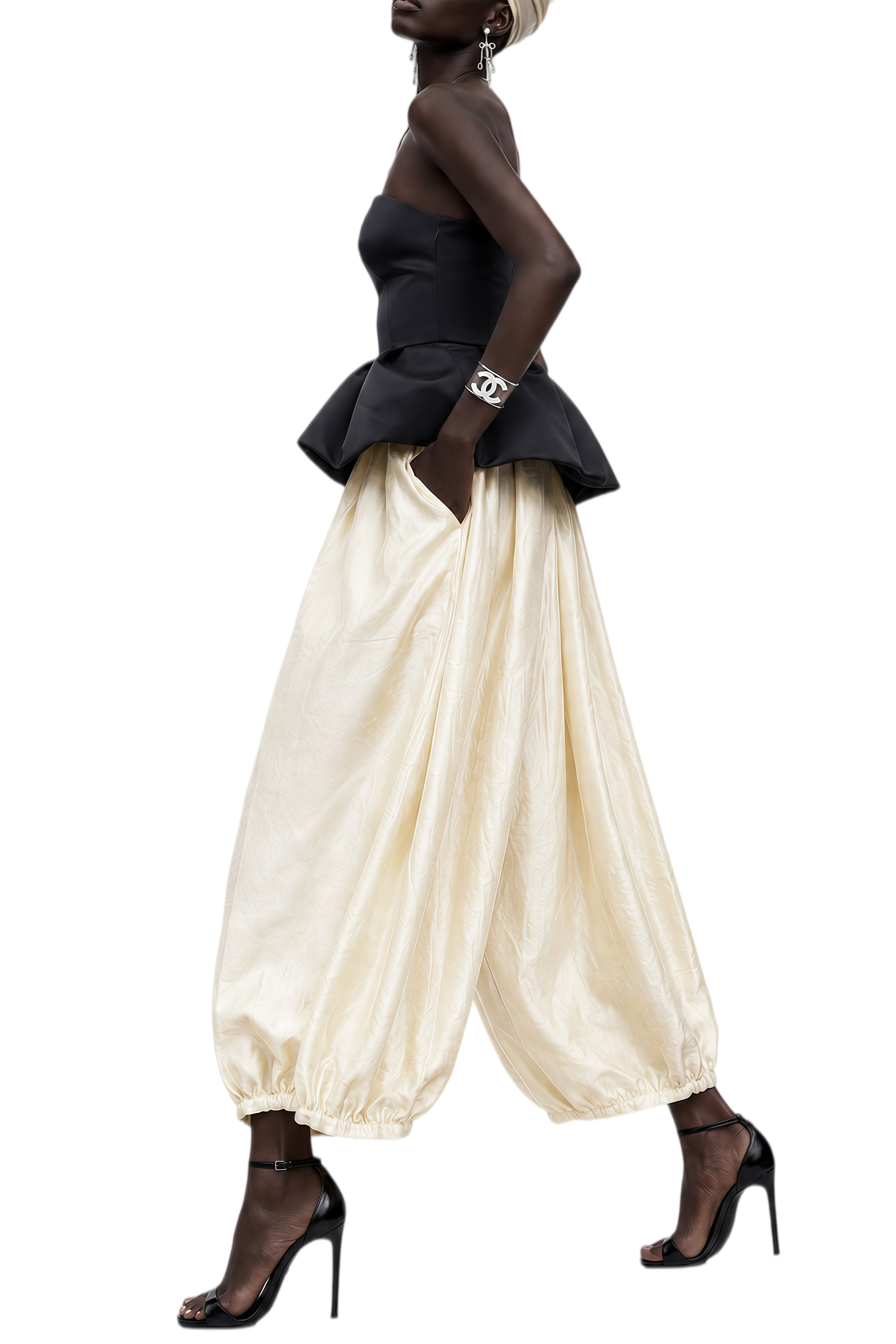 Eira Neutral Sleeveless Draped Top & Trousers Set